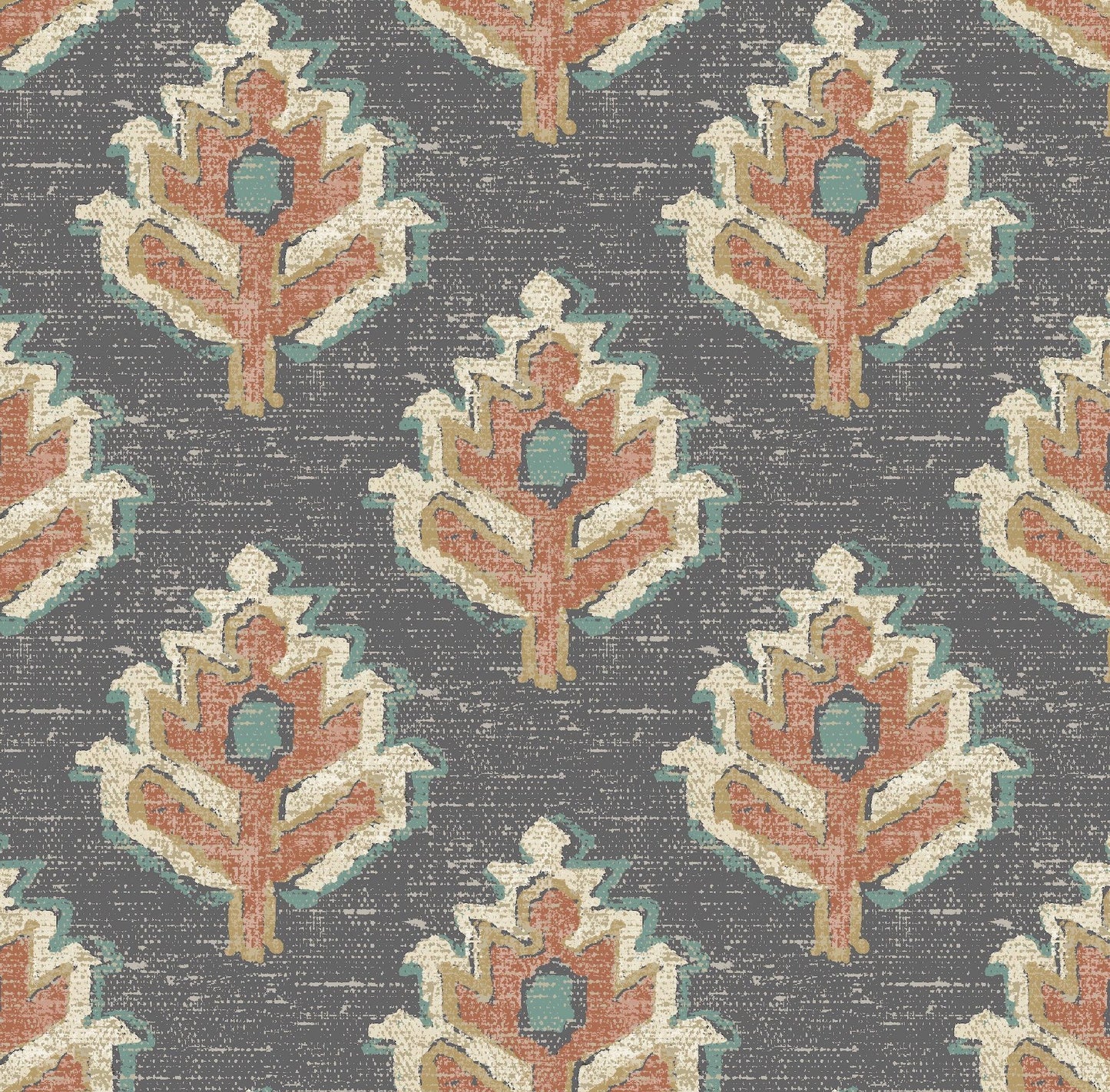 Fabric Cut Yardage in Carter Clay Block Print Botanical Design- Small Scale