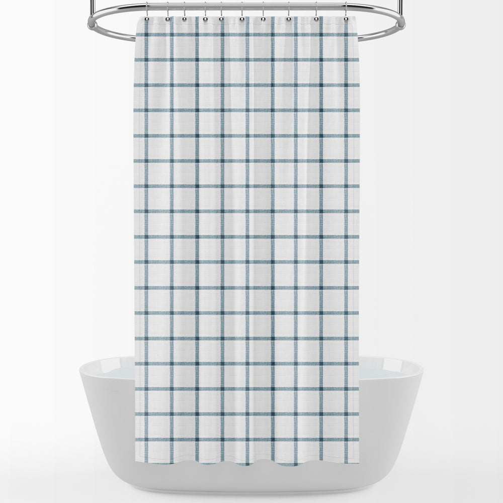 Stall (Narrow) Shower Curtain in Aaron Italian Denim Blue Windowpane Plaid