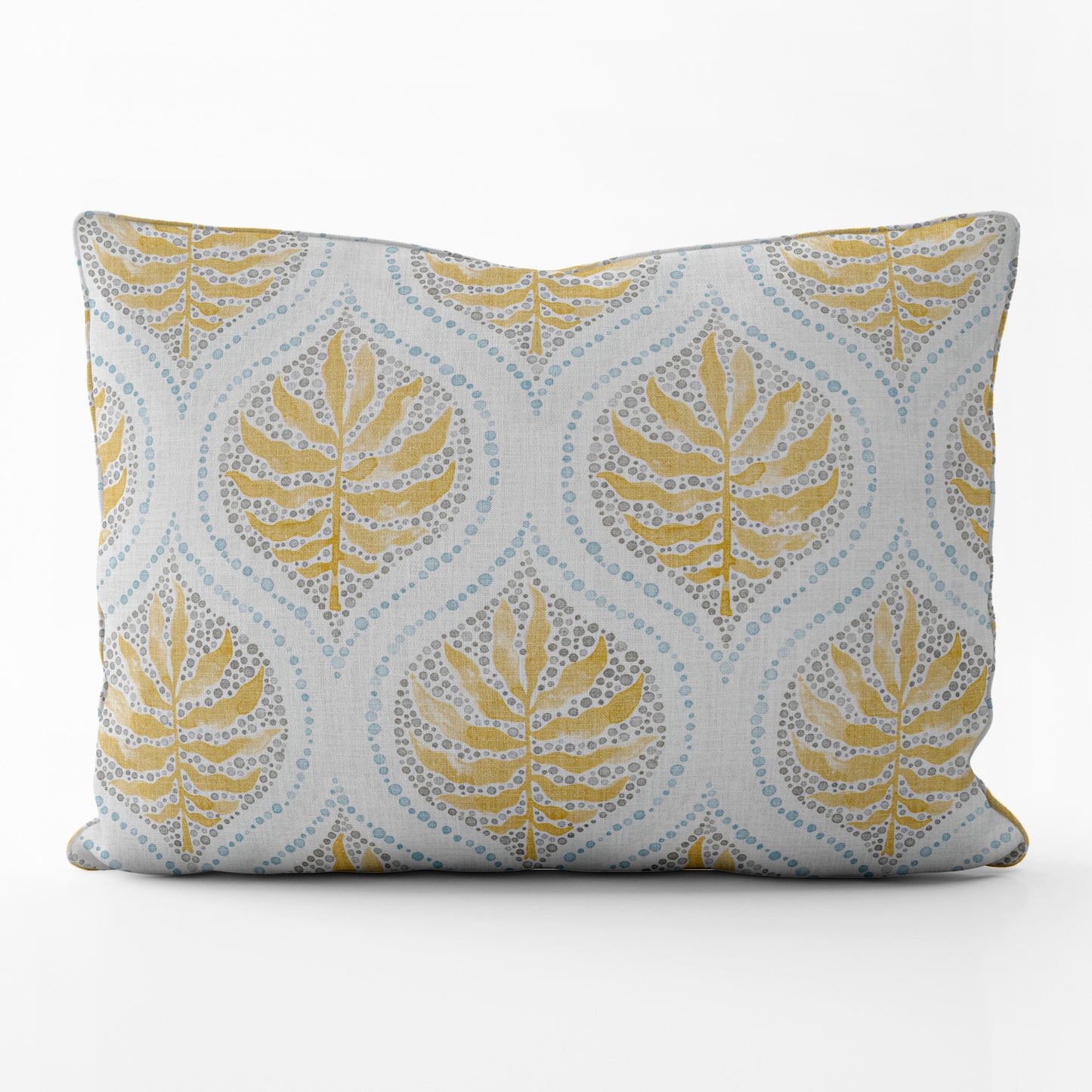 Decorative Pillows in Airlie Amber Ogee Floral Watercolor- Gold, Gray, Blue
