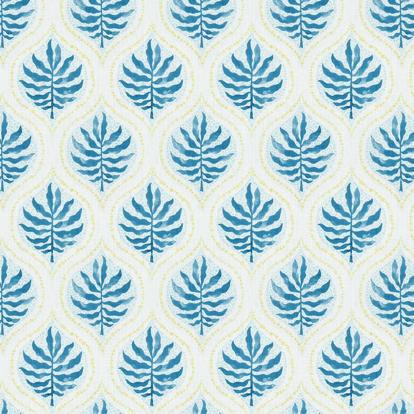 Round Tablecloth in Airlie Bluestone Blue and Lime Green Ogee Floral Watercolor