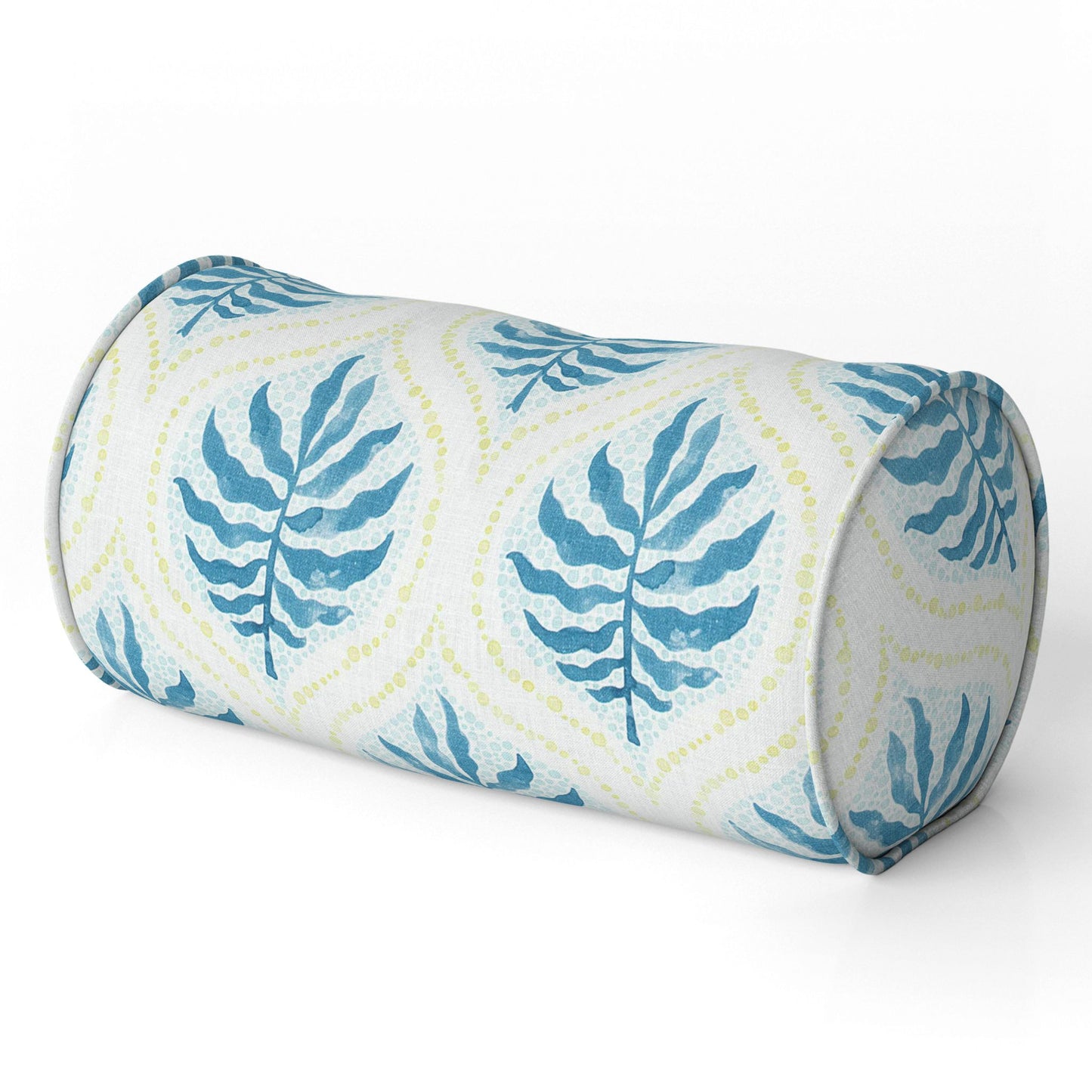 Decorative Pillows in Airlie Bluestone Blue and Lime Green Ogee Floral Watercolor