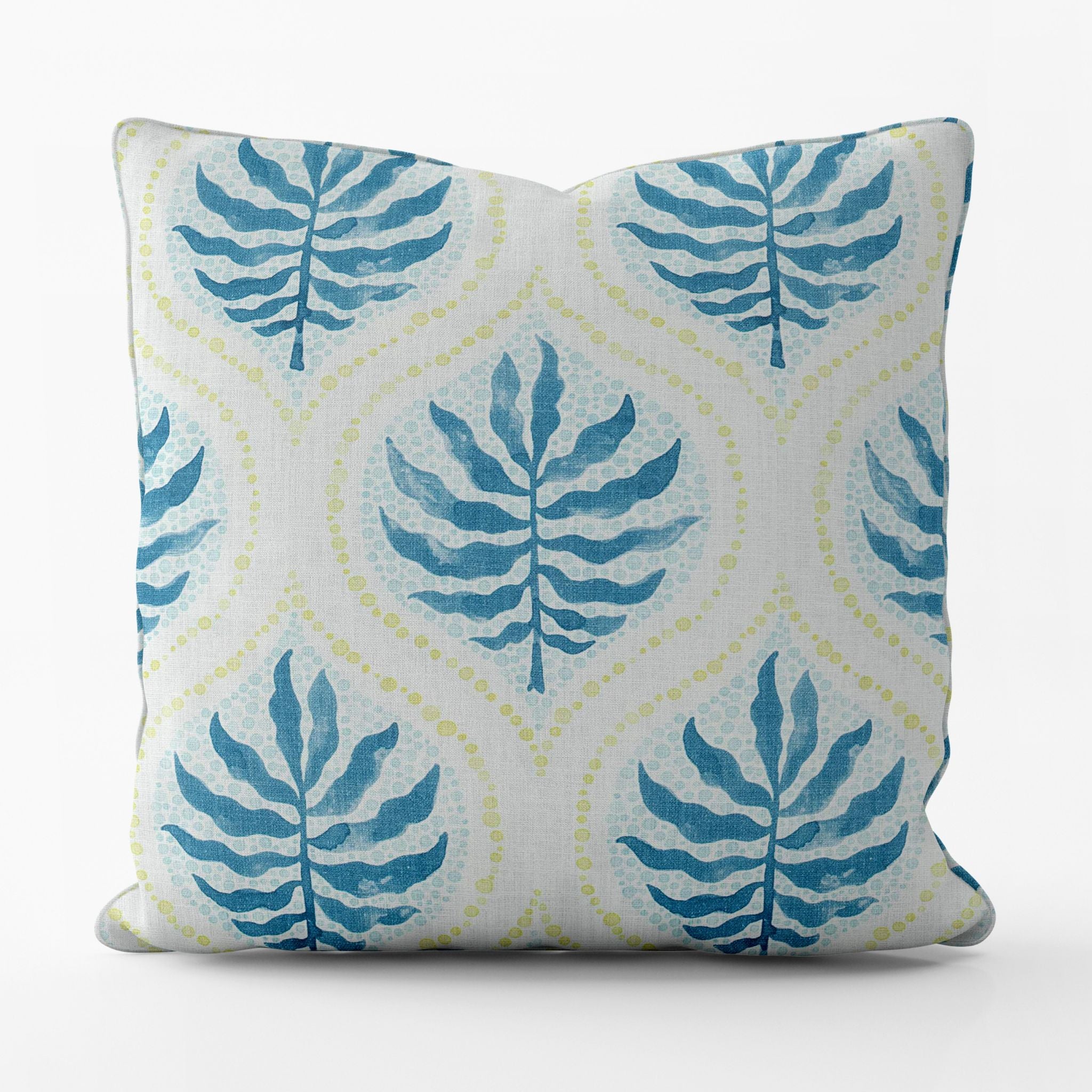 Decorative Pillows in Airlie Bluestone Blue and Lime Green Ogee Floral