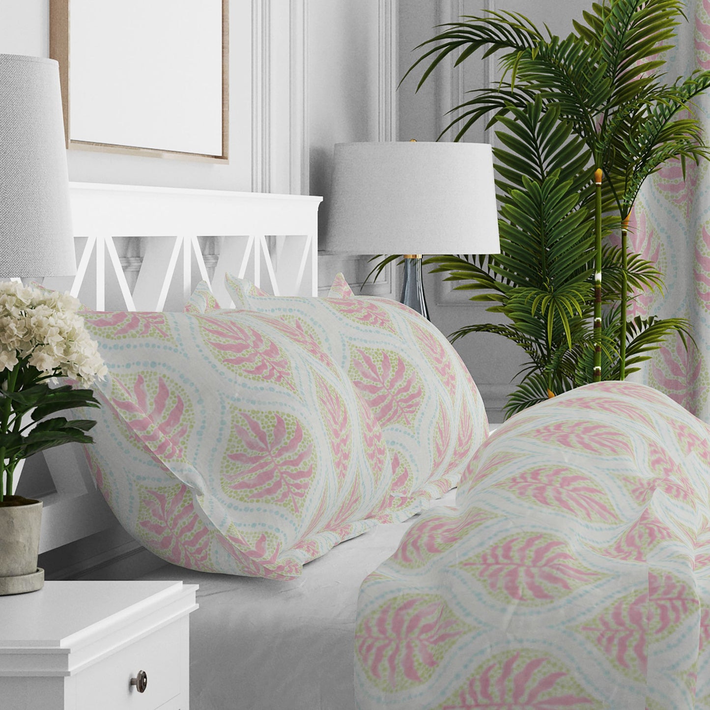 Pillow Sham in Airlie Spring Green Ogee Floral Watercolor