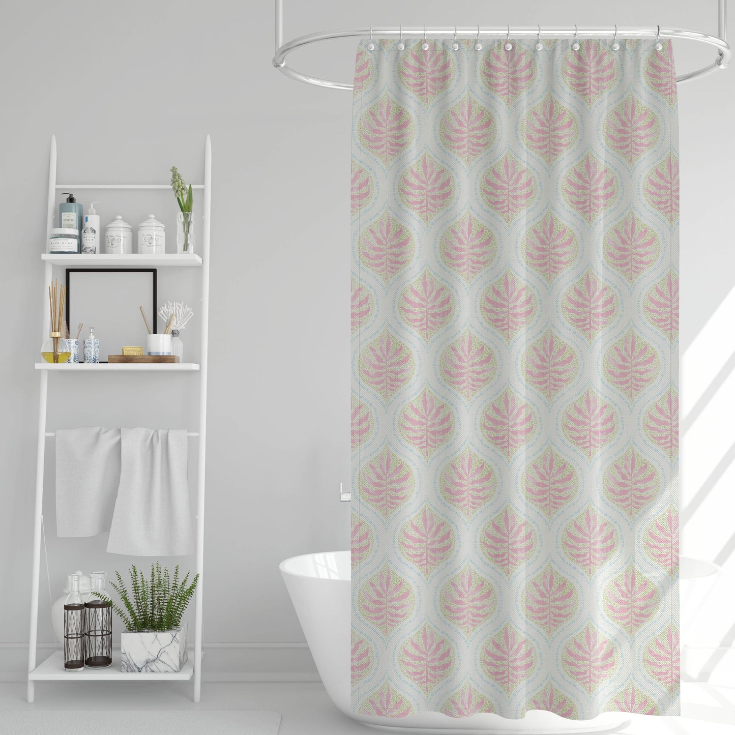 Shower Curtain in Airlie Spring Green Ogee Floral Watercolor