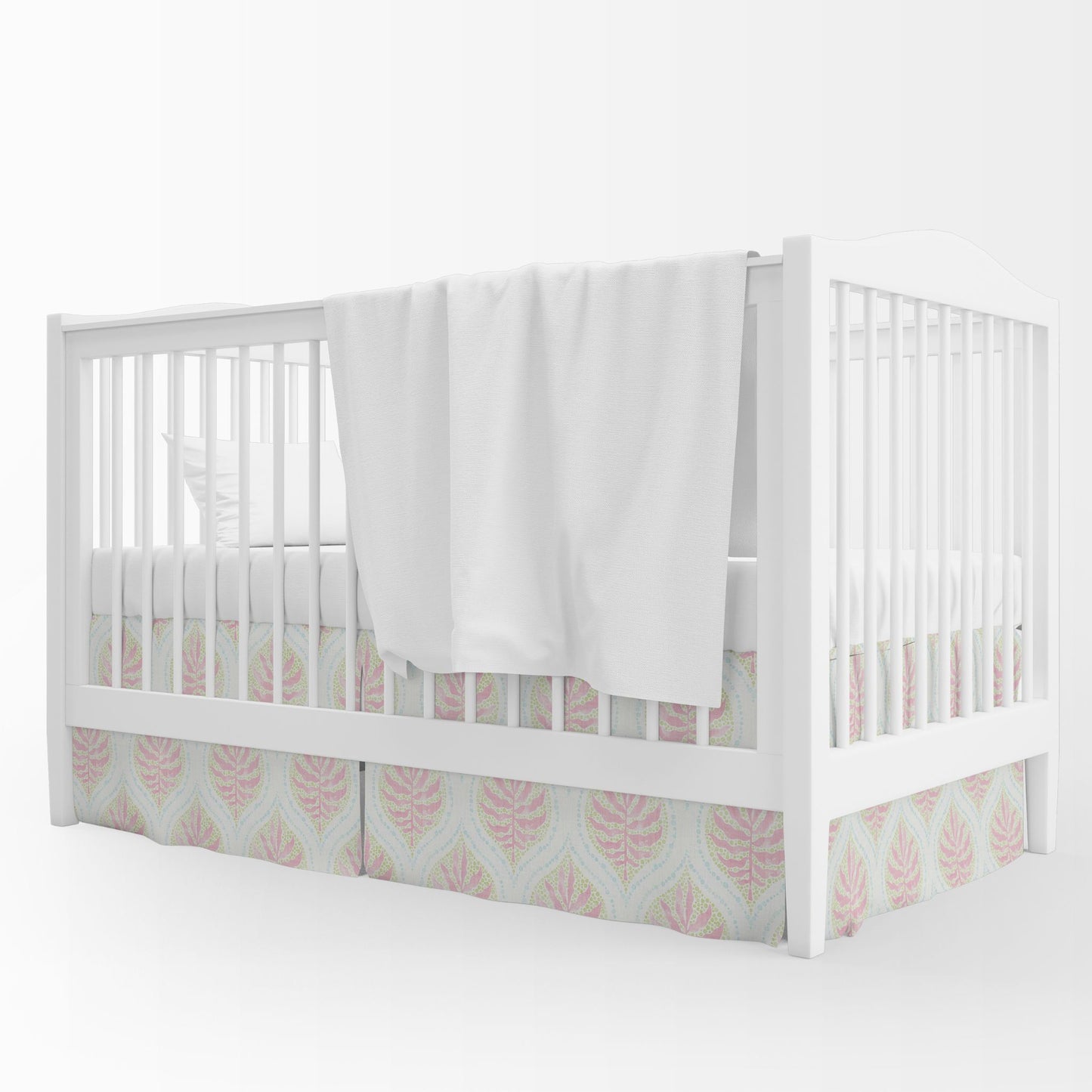 Tailored Crib Skirt in Airlie Spring Green Ogee Floral Watercolor
