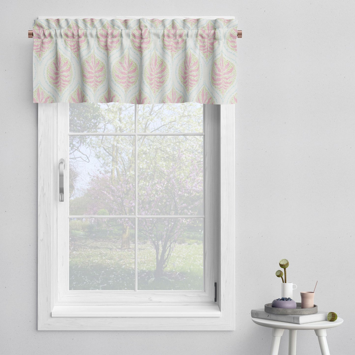 Tailored Valance in Airlie Spring Green Ogee Floral Watercolor