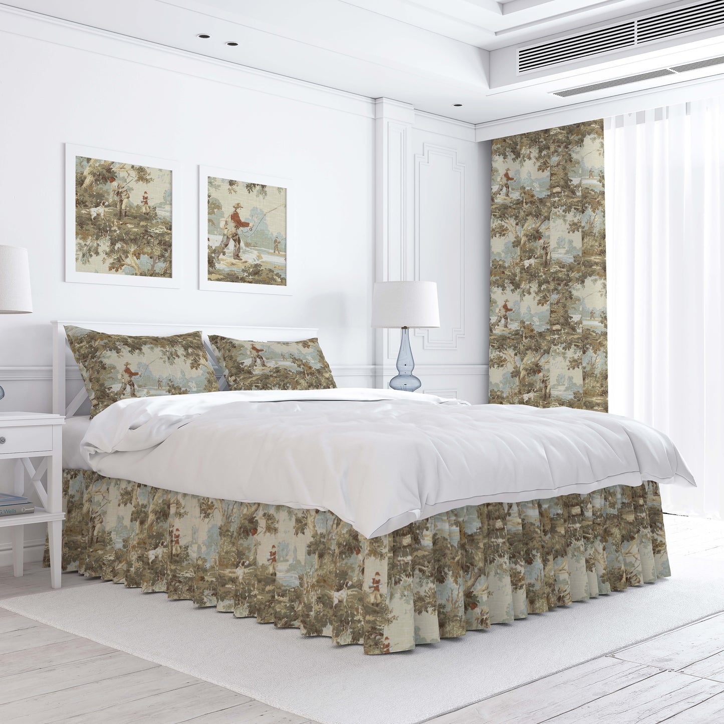 Gathered Bedskirt in Avondale Vintage Sportsman Toile