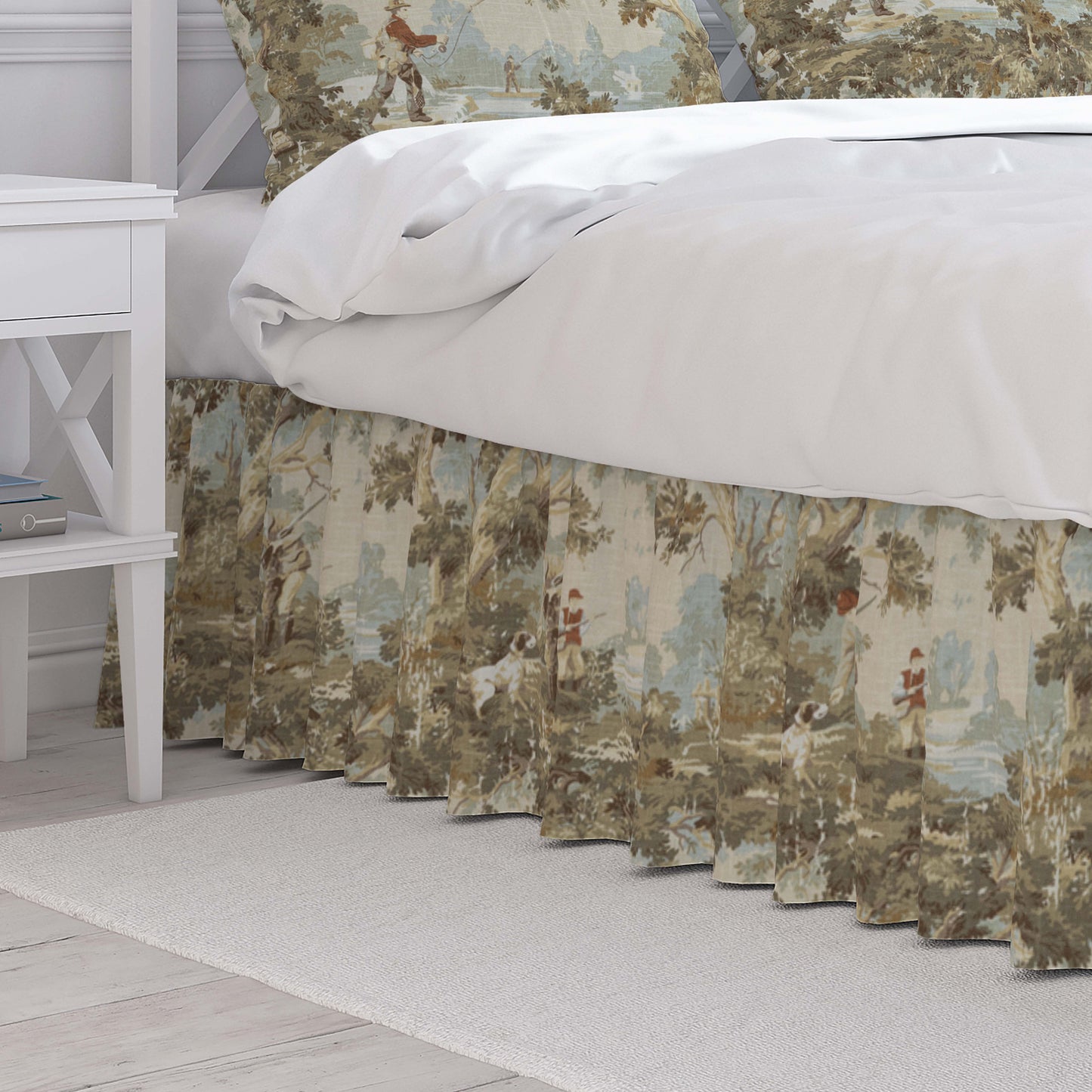 Gathered Bedskirt in Avondale Vintage Sportsman Toile