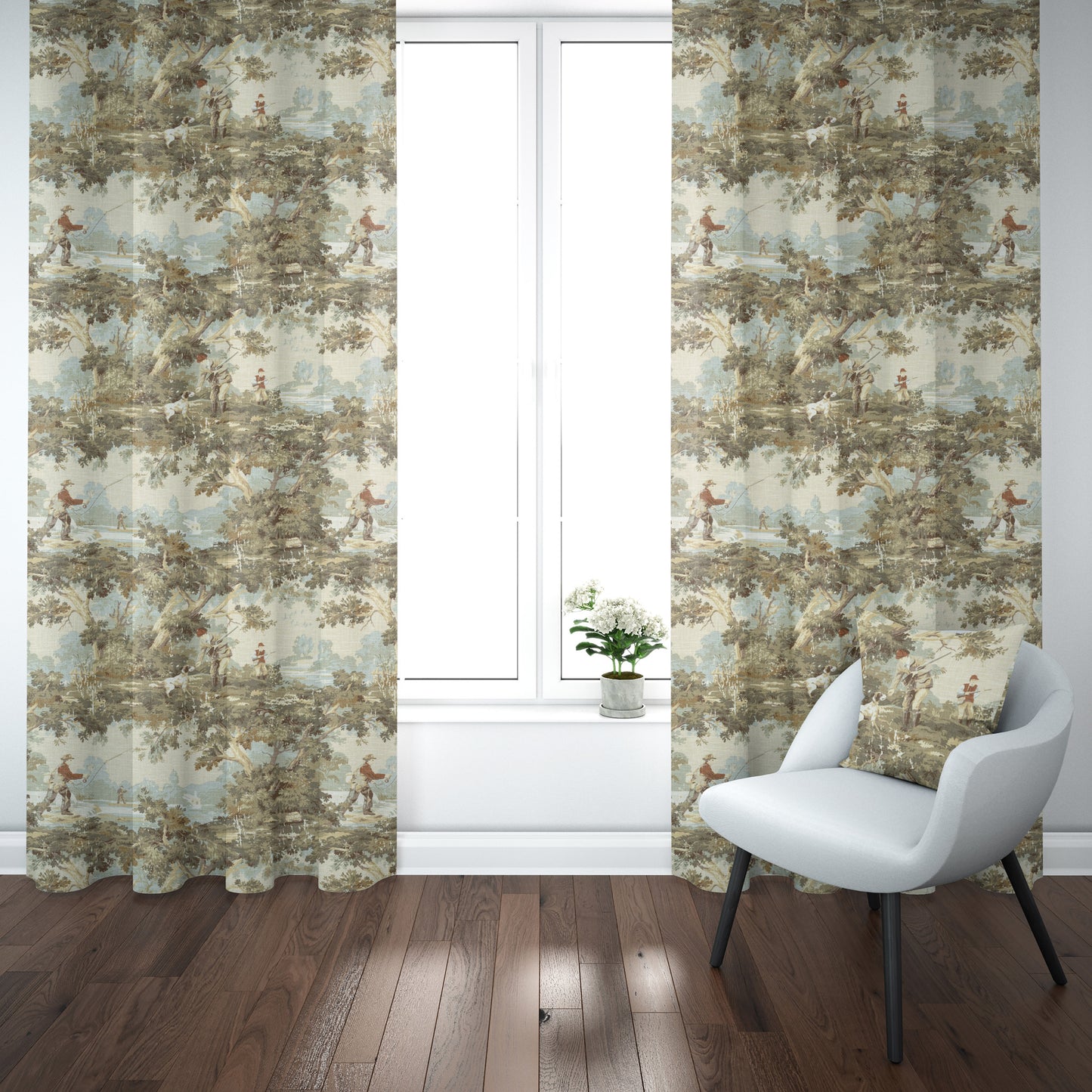Tab Top Curtains in Avondale Vintage Sportsman Toile