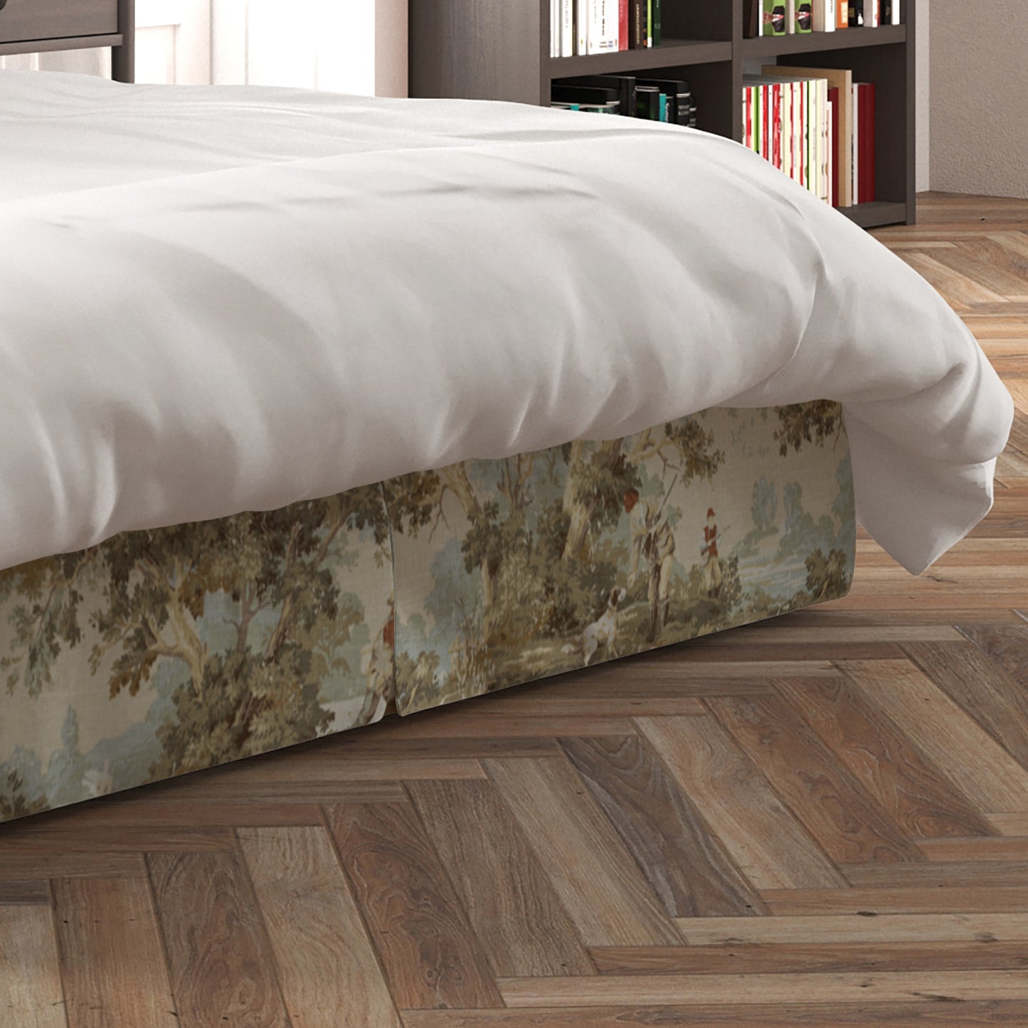 Tailored Bedskirt in Avondale Vintage Sportsman Toile