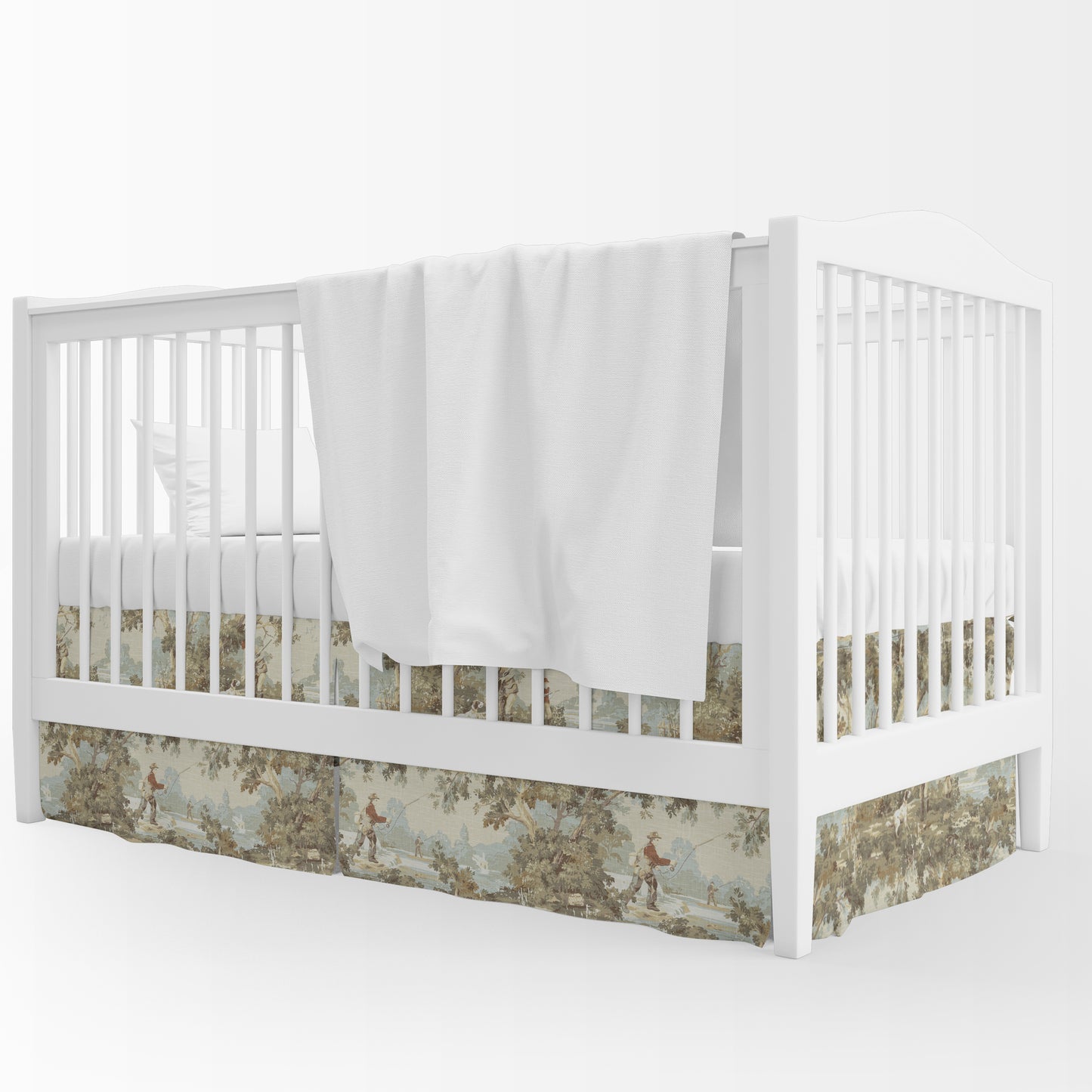 Tailored Crib Skirt in Avondale Vintage Sportsman Toile