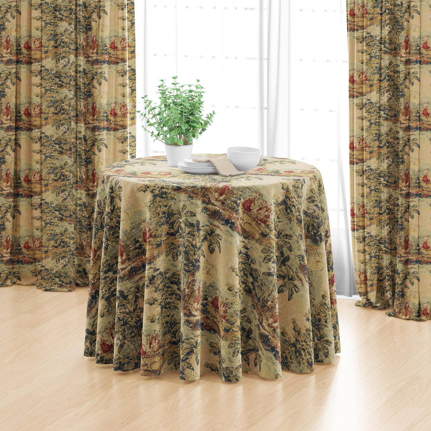 Round Tablecloth in Bosporus Antique Red Toile