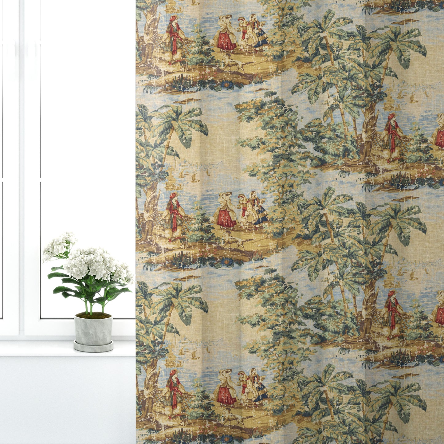 Pinch Pleated Curtain Panels Pair in Bosporus Billiard Renaissance Toile