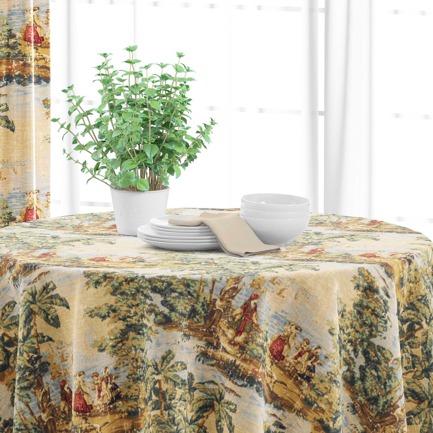 Round Tablecloth in Bosporus Billiard Renaissance Toile