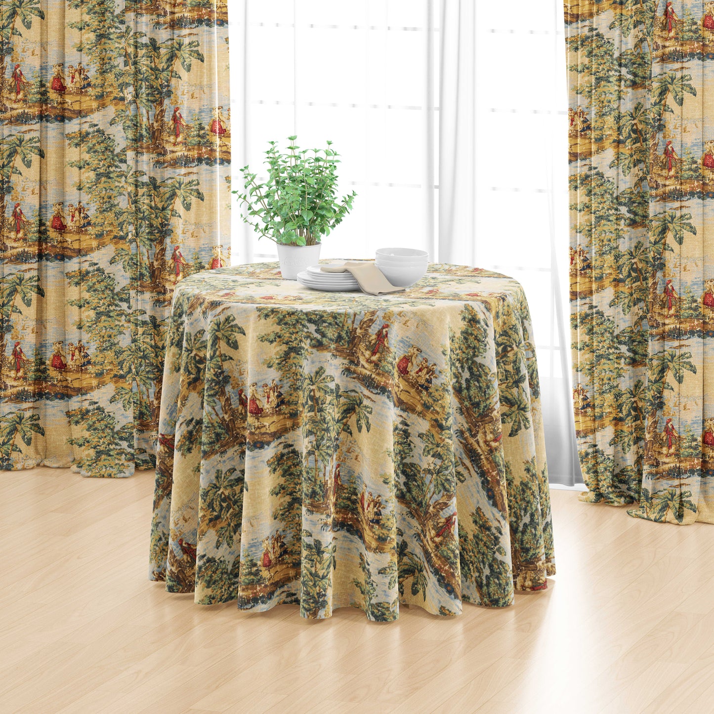 Round Tablecloth in Bosporus Billiard Renaissance Toile