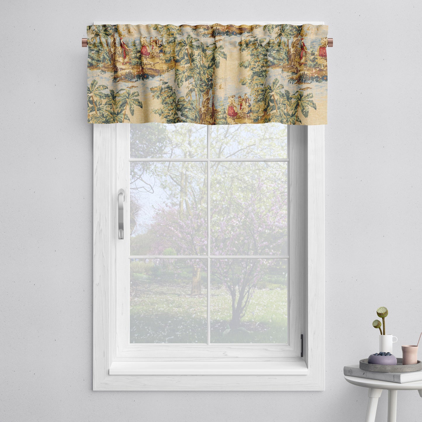 Tailored Valance in Bosporus Billiard Renaissance Toile