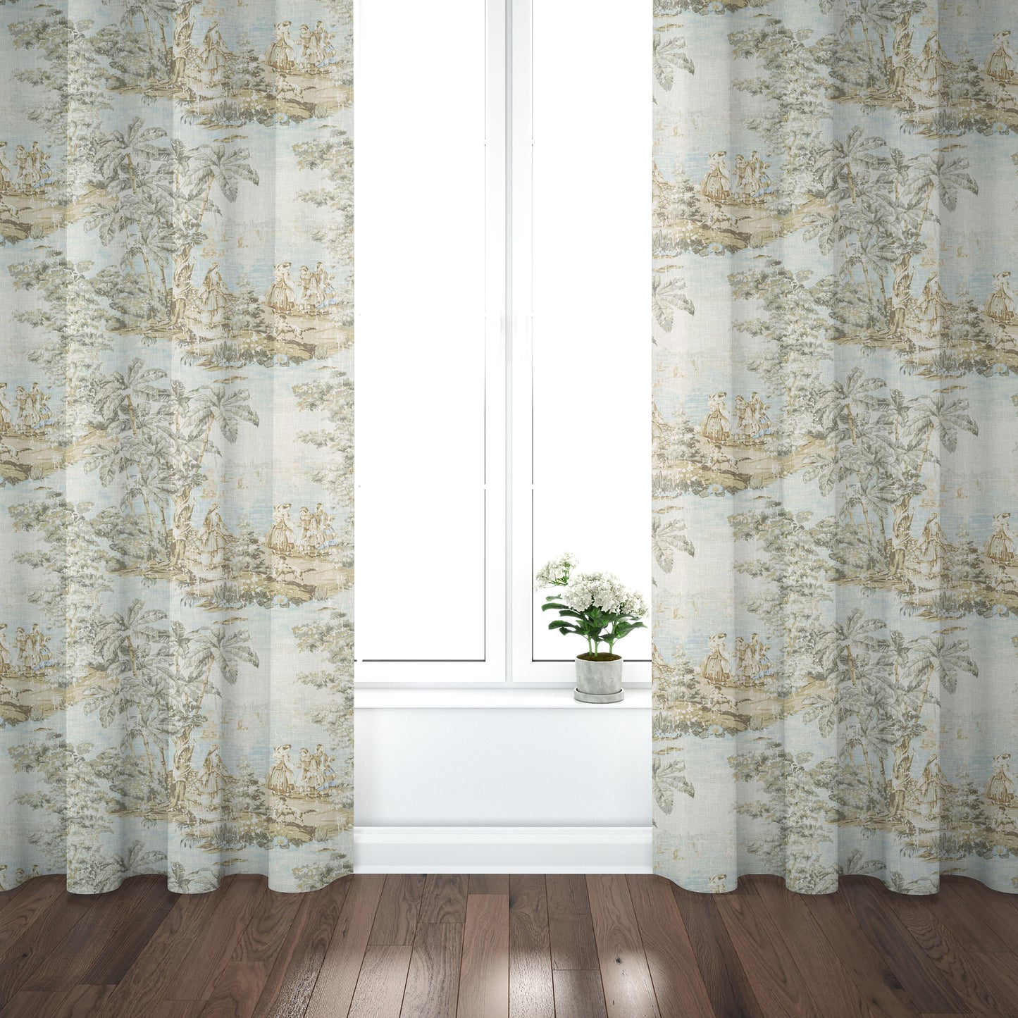 Pinch Pleated Curtain Panels Pair in Bosporus Flax Toile