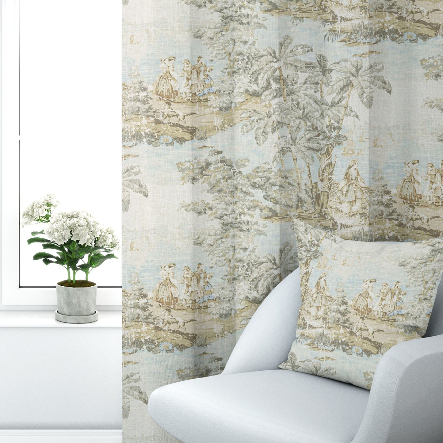Rod Pocket Curtains in Bosporus Flax Toile