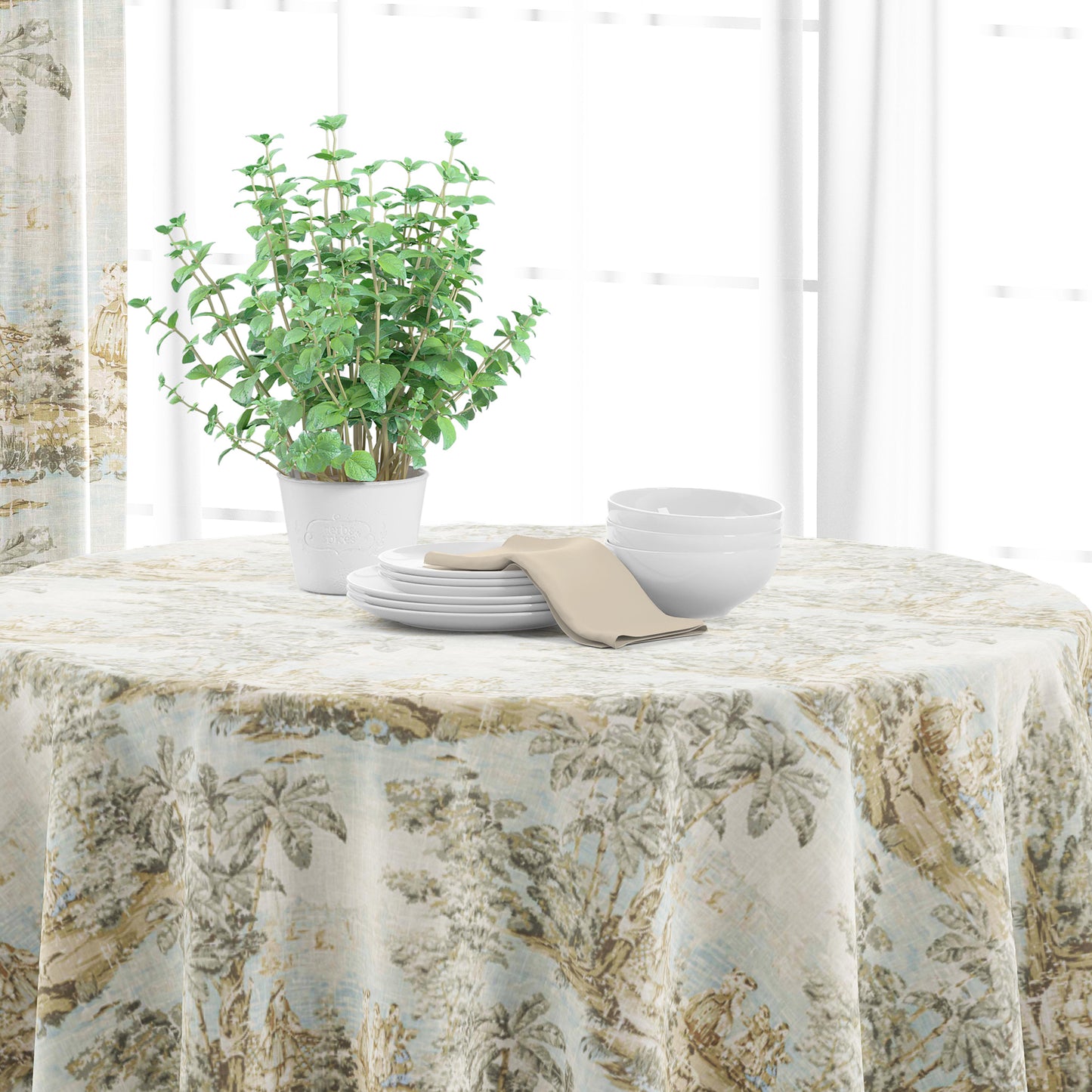 Round Tablecloth in Bosporus Flax Toile