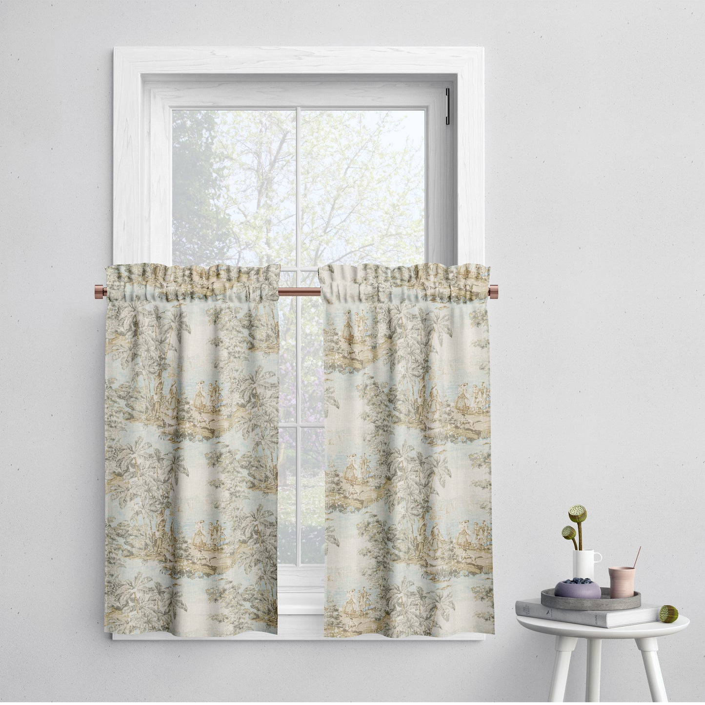 Tailored Tier Curtains in Bosporus Flax Toile
