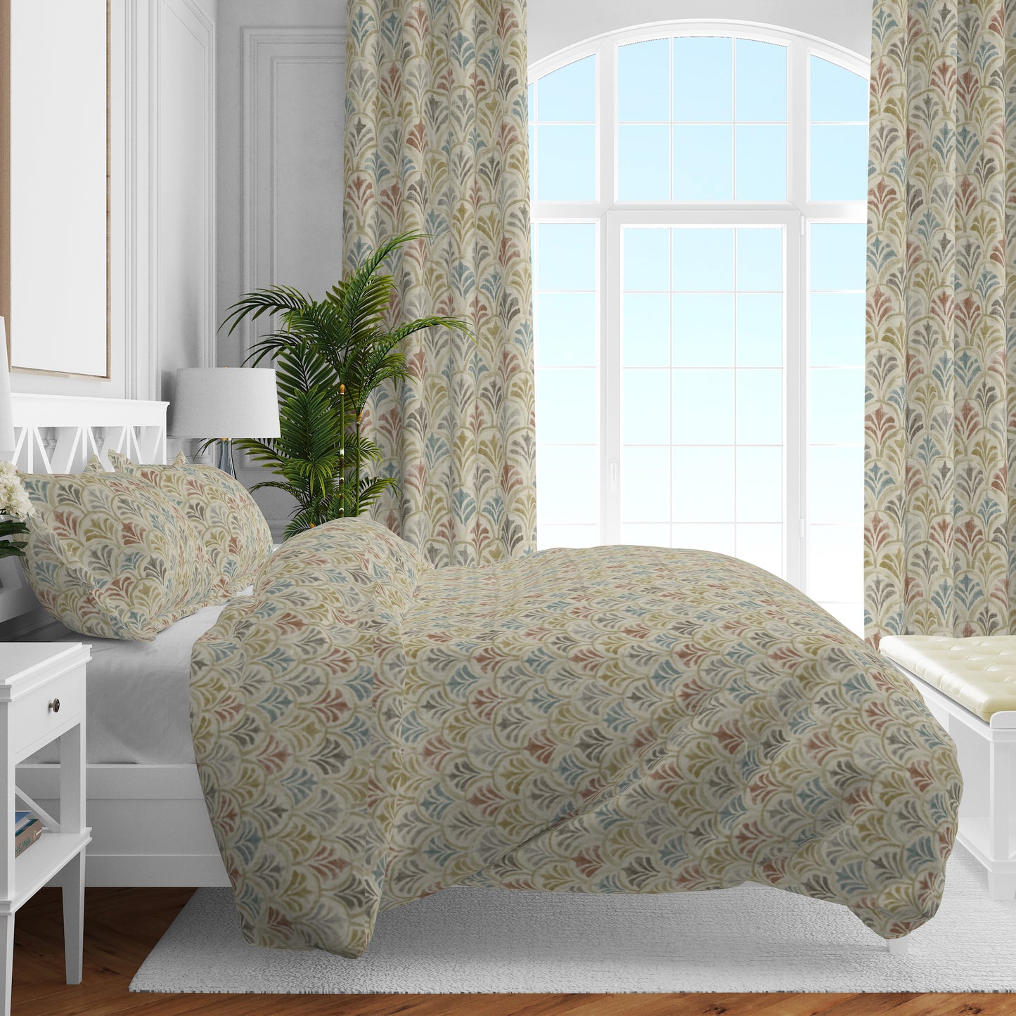 Duvet Cover in Countess Tuscan Scallop Watercolor- Blue, Terracotta, Gray, Tan