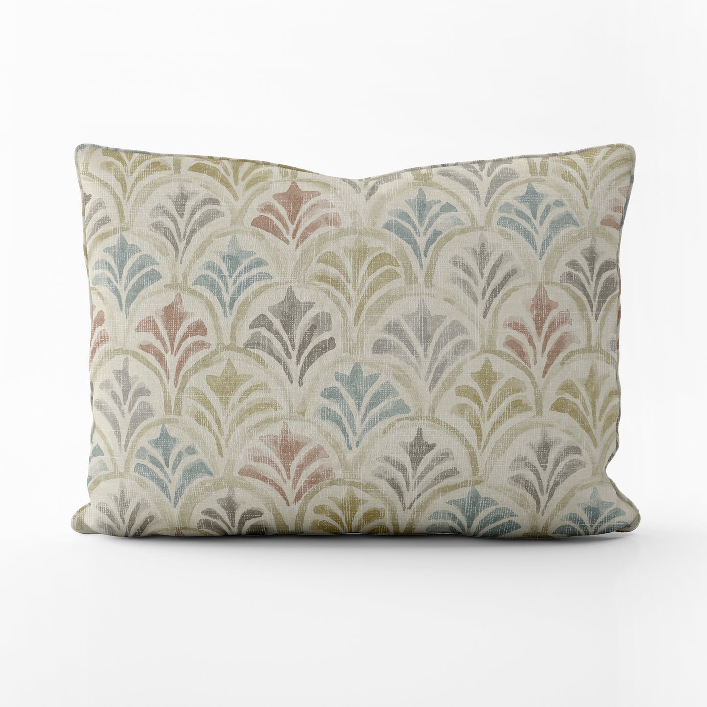 Decorative Pillows in Countess Tuscan Scallop Watercolor- Blue, Terracotta, Gray, Tan