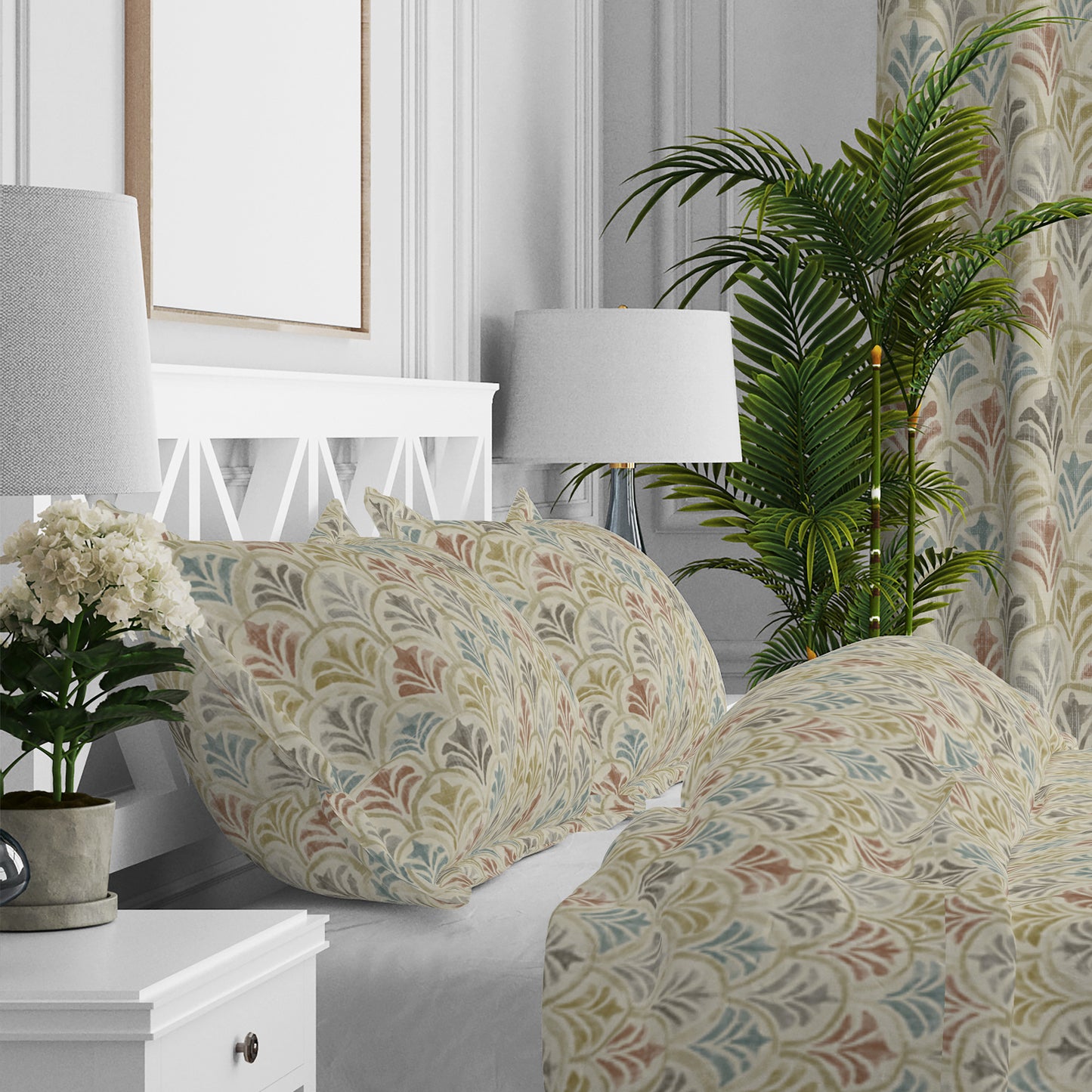 Pillow Sham in Countess Tuscan Scallop Watercolor- Blue, Terracotta, Gray, Tan