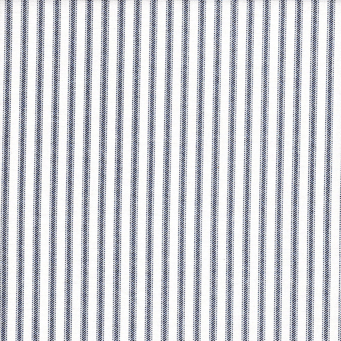 Back Tab Curtain Panels Pair in Classic Navy Blue Ticking Stripe on White