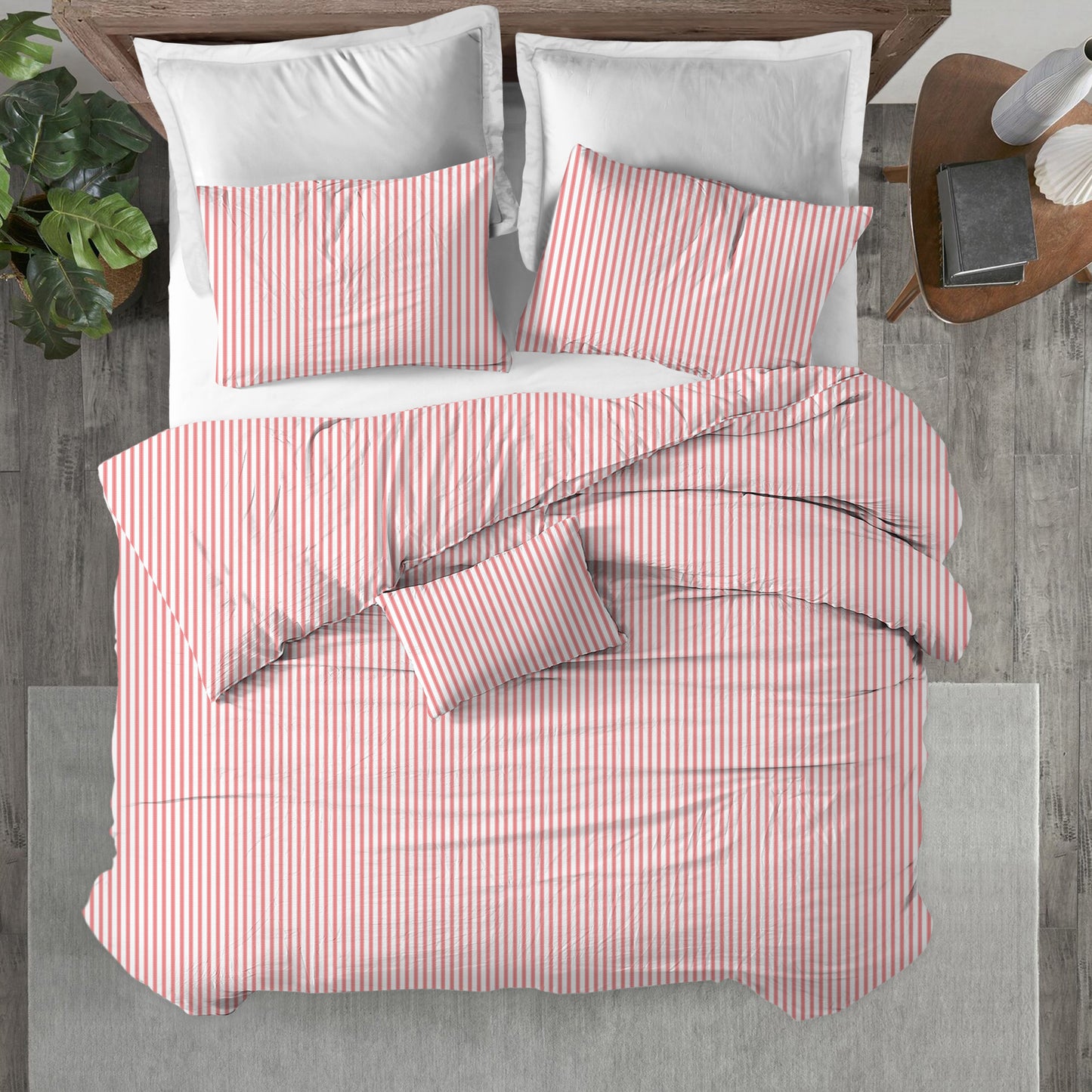 Duvet Cover in Classic Lipstick Red Ticking Stripe on White