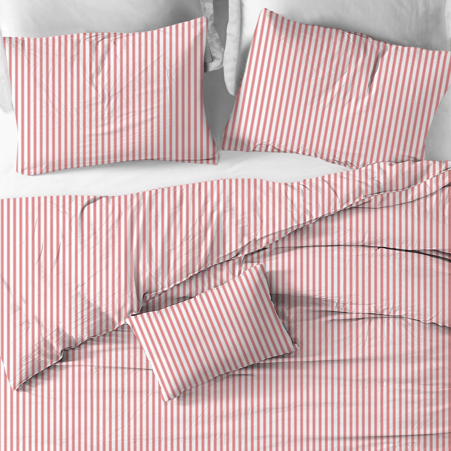 Duvet Cover in Classic Lipstick Red Ticking Stripe on White