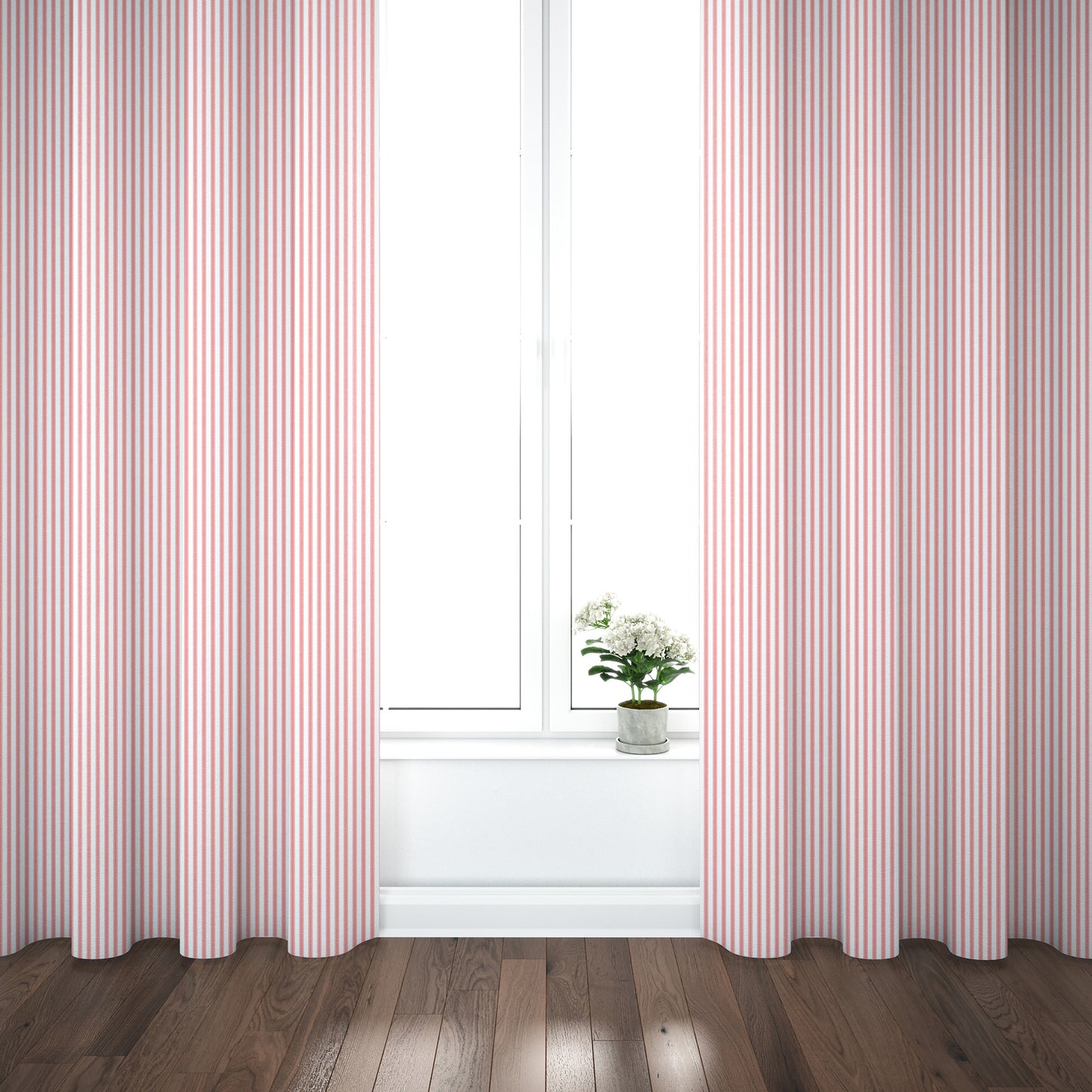 Pinch Pleated Curtain Panels Pair in Classic Lipstick Red Ticking Stripe on White