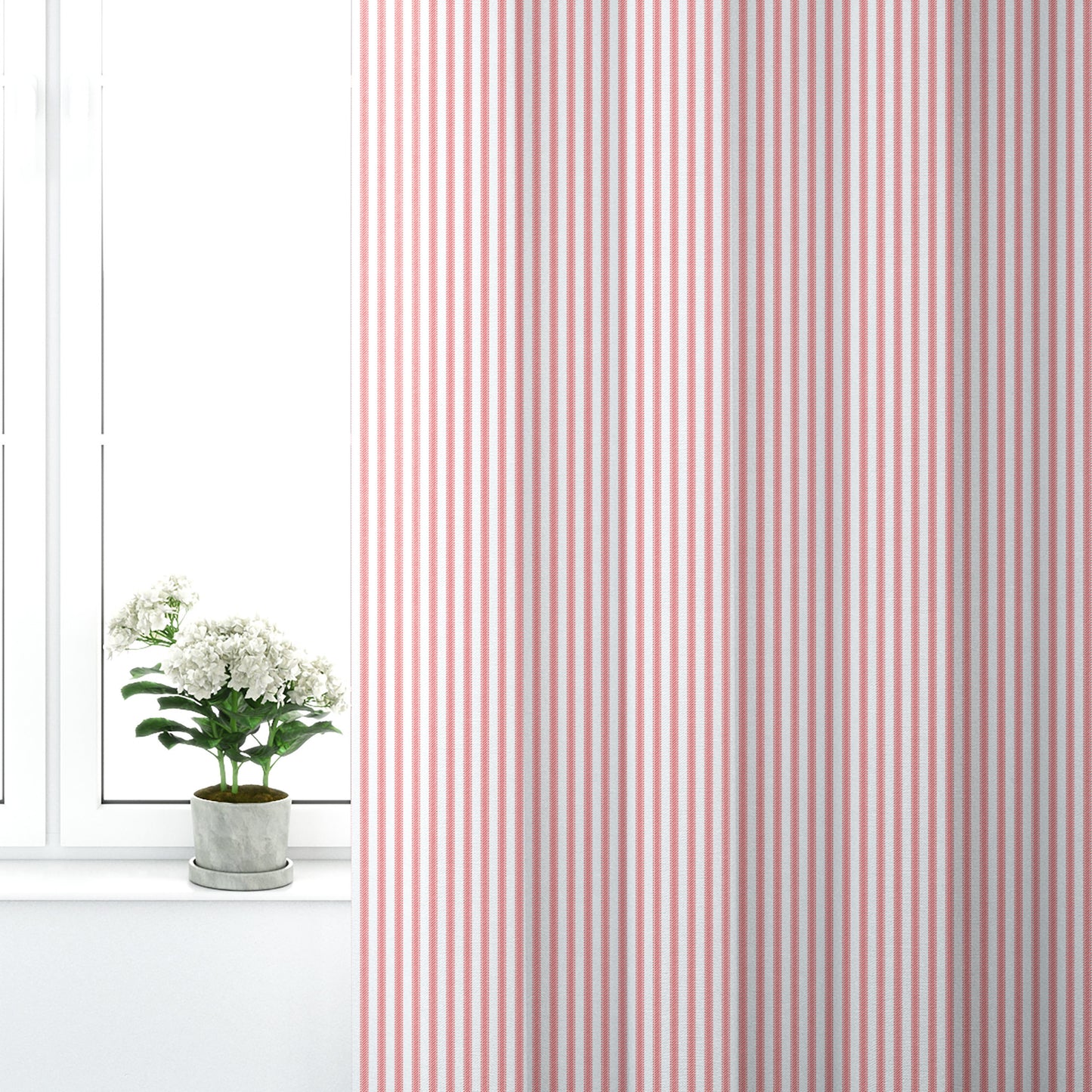 Pinch Pleated Curtain Panels Pair in Classic Lipstick Red Ticking Stripe on White