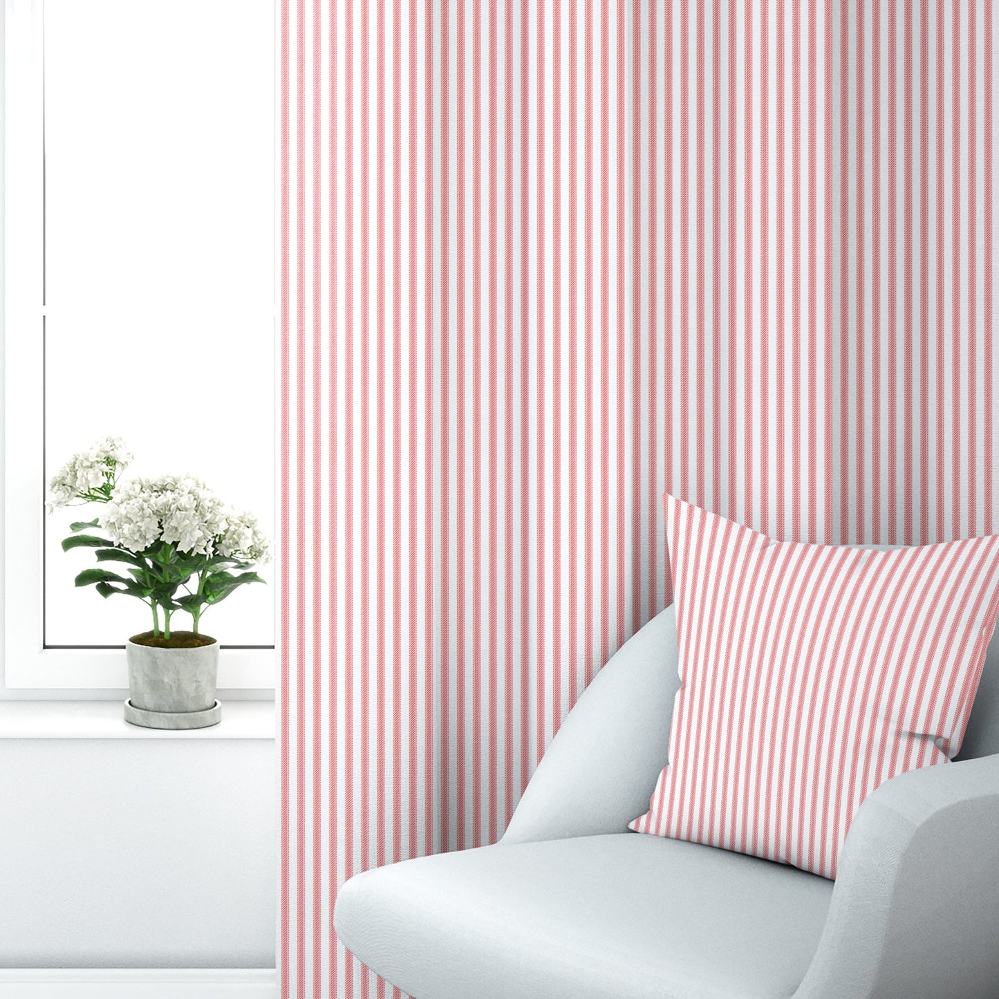 Rod Pocket Curtain Panels Pair in Classic Lipstick Red Ticking Stripe on White