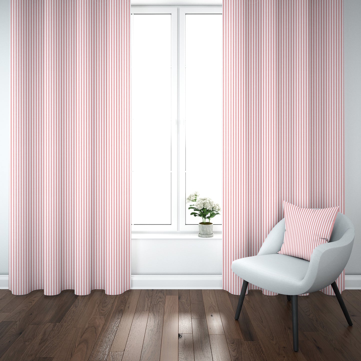 Rod Pocket Curtain Panels Pair in Classic Lipstick Red Ticking Stripe on White