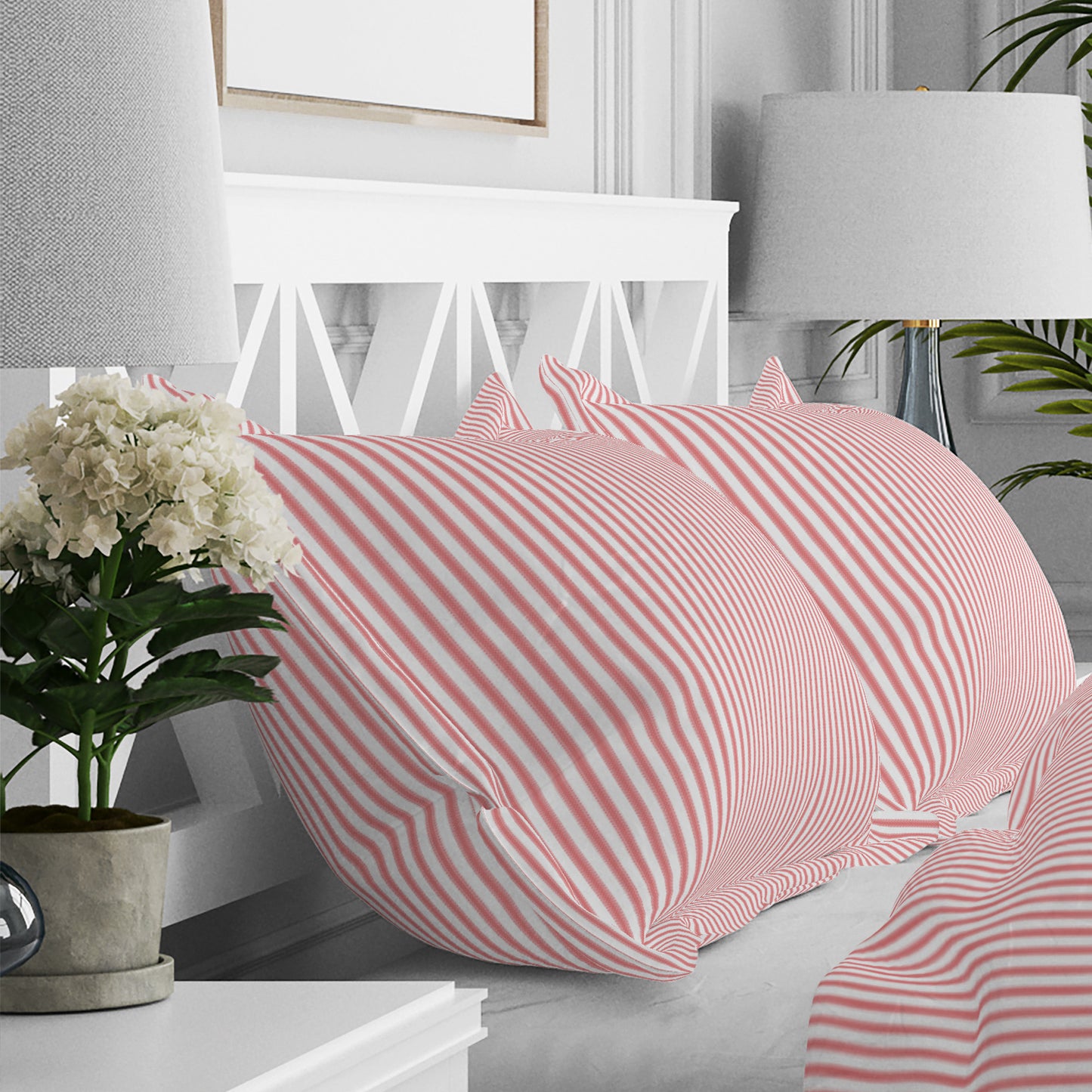 Pillow Sham in Classic Lipstick Red Ticking Stripe on White