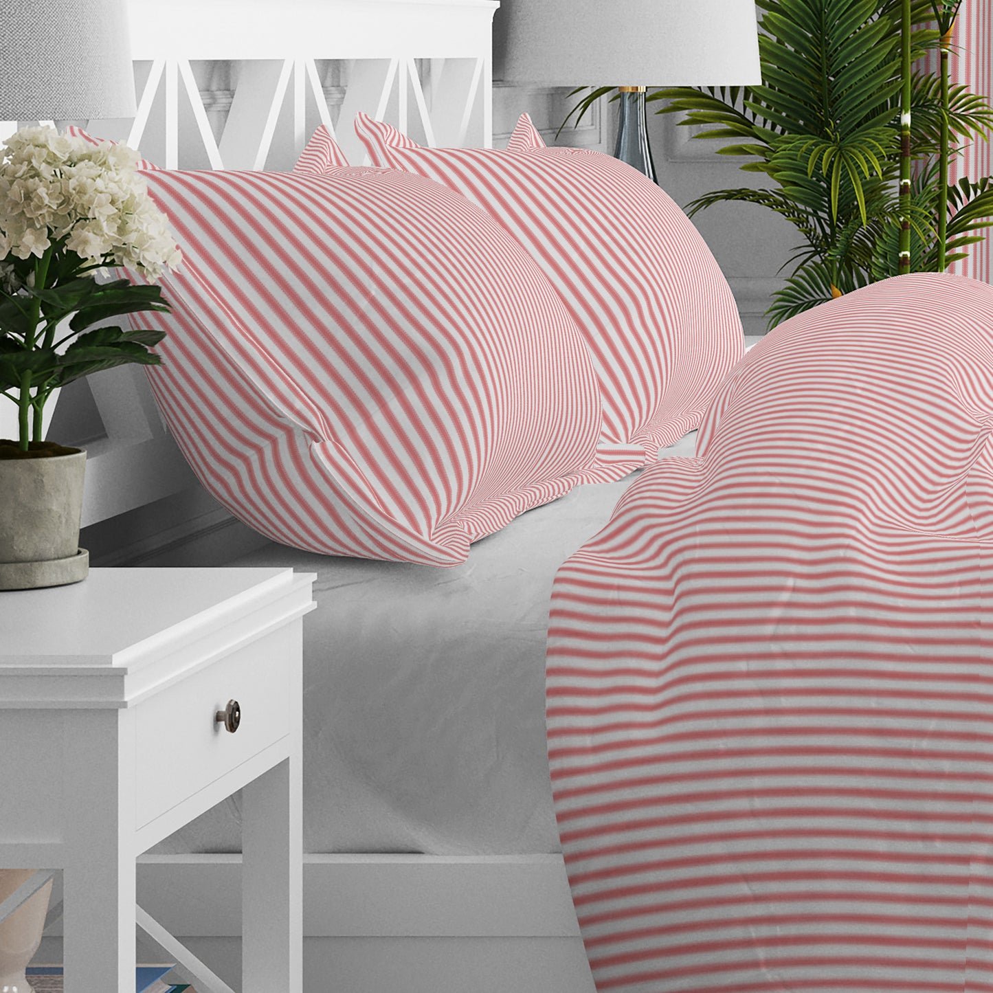 Pillow Sham in Classic Lipstick Red Ticking Stripe on White