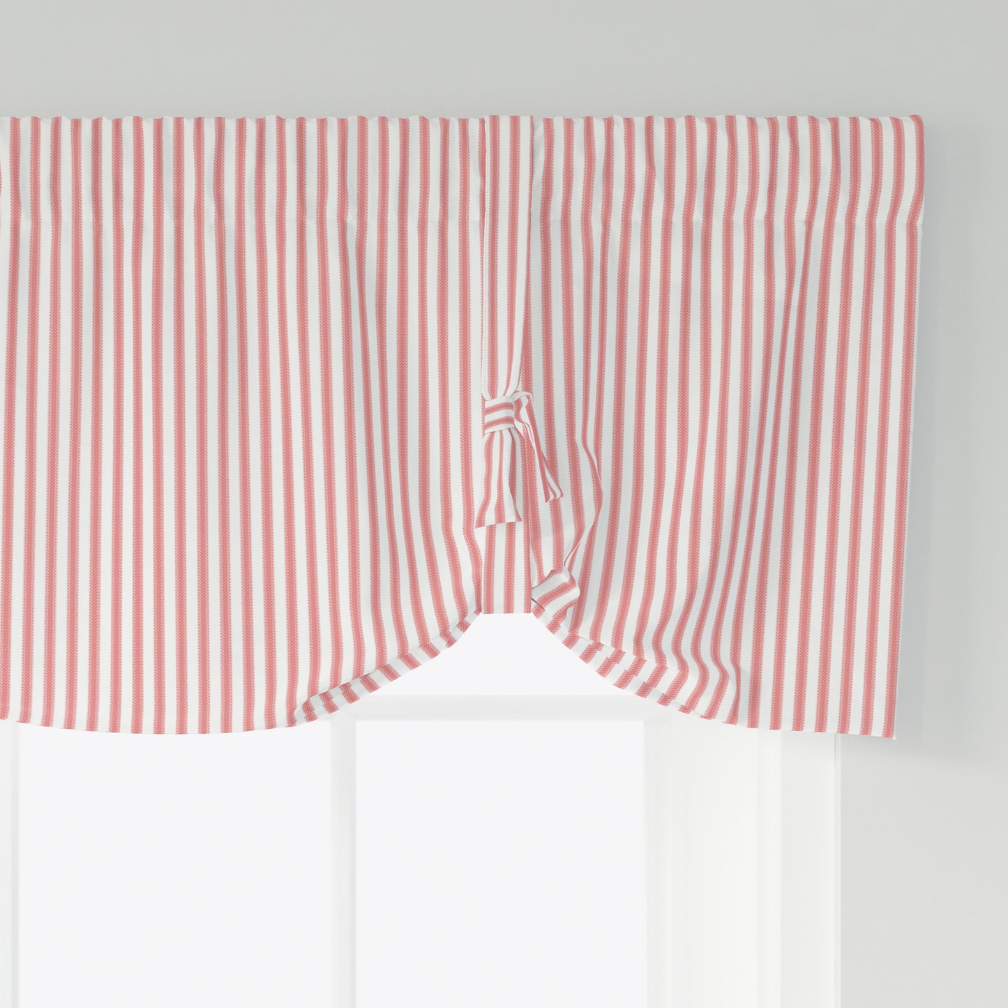 Tie-up Valance in Classic Lipstick Red Ticking Stripe on White