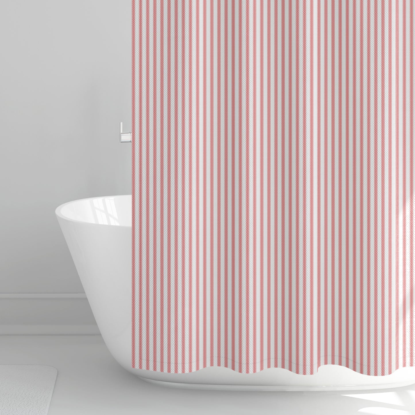 Shower Curtain in Classic Lipstick Red Ticking Stripe on White