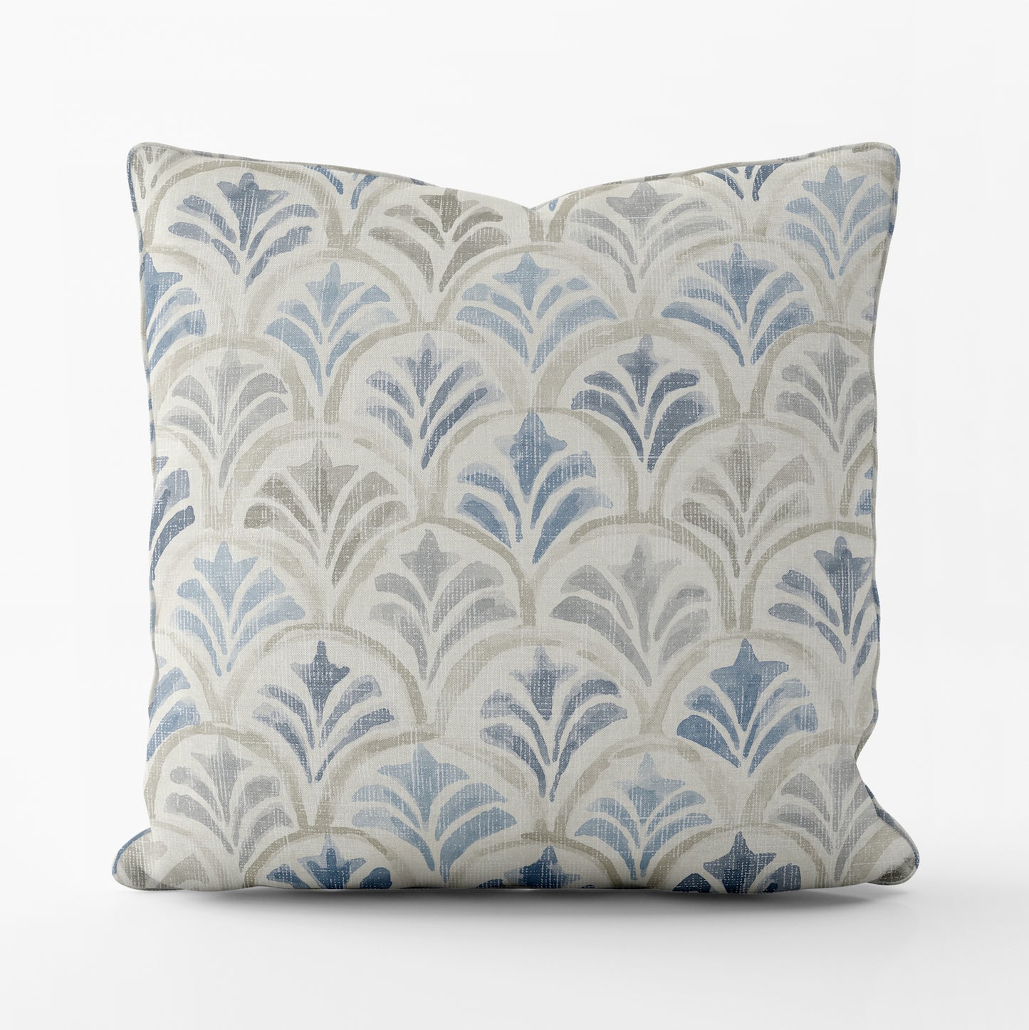Decorative Pillows in Countess Delft Blue Scallop Watercolor