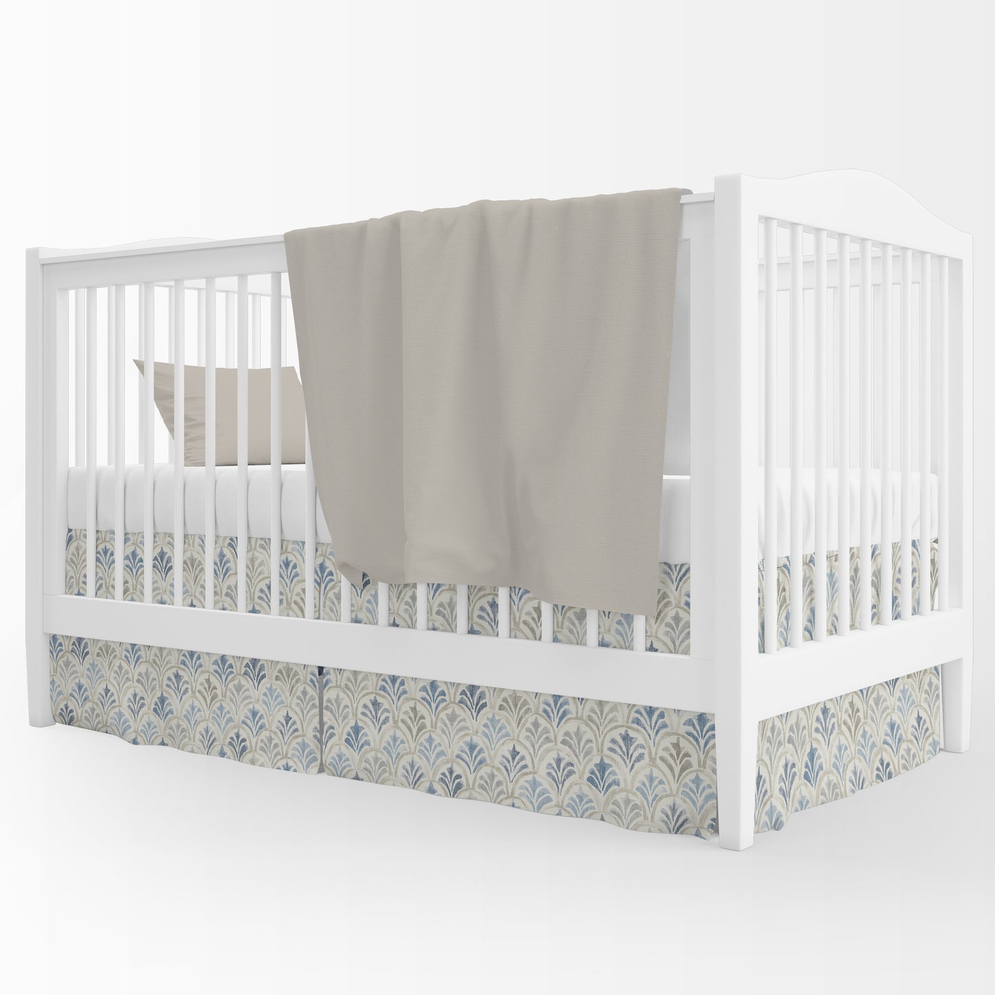 Tailored Crib Skirt in Countess Delft Blue Scallop Watercolor