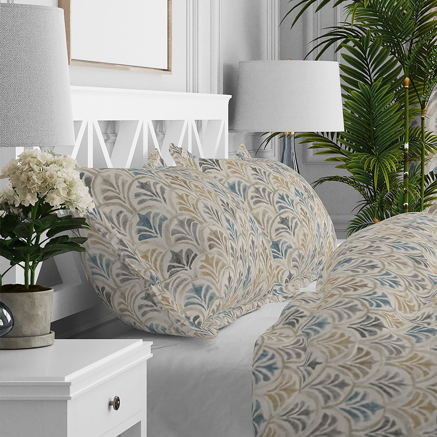 Pillow Sham in Countess Harbor Blue Scallop Watercolor