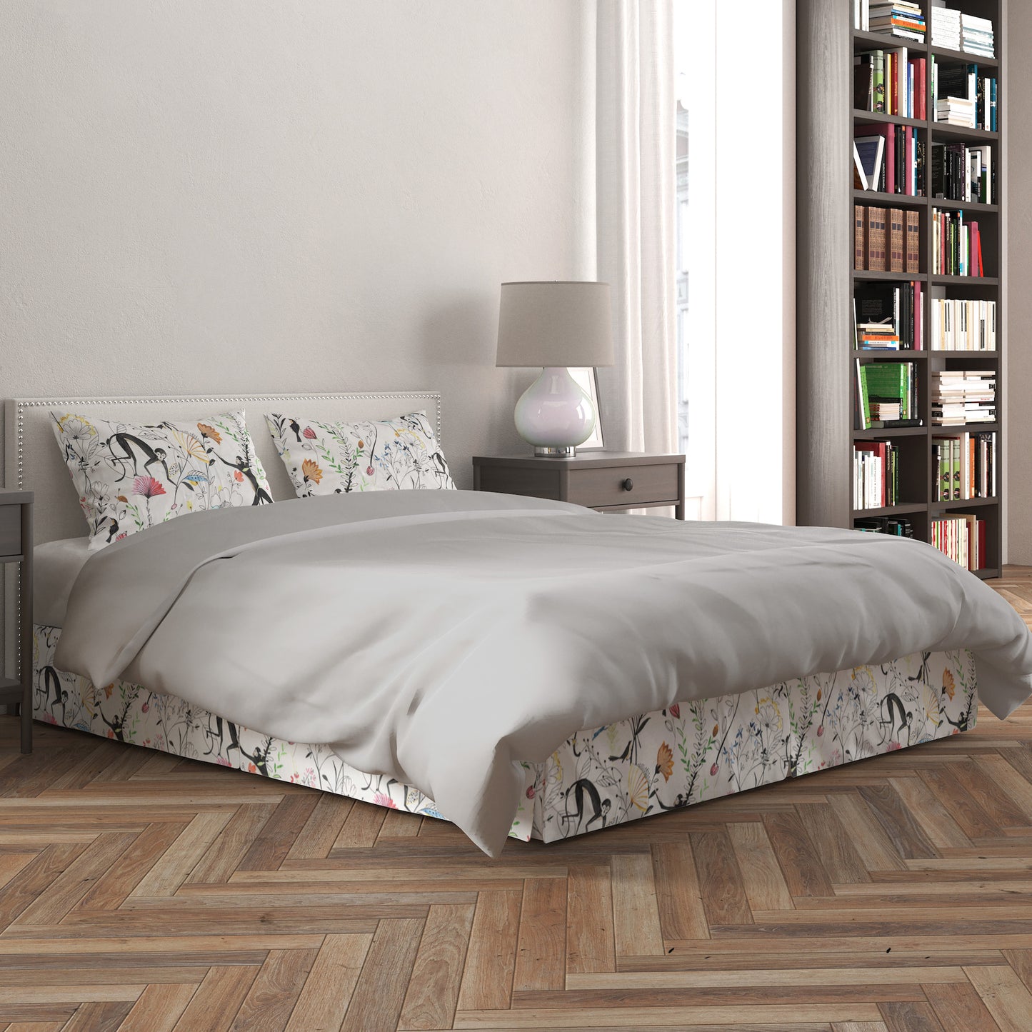 Tailored Bedskirt in Entangled, a Monkey & Bird Watercolor Floral Jungle