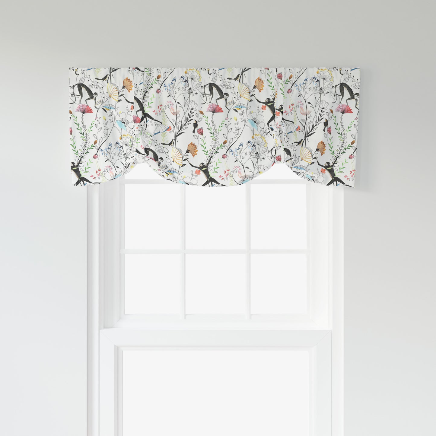 Tie-up Valance in Entangled, a Monkey & Bird Watercolor Floral Jungle
