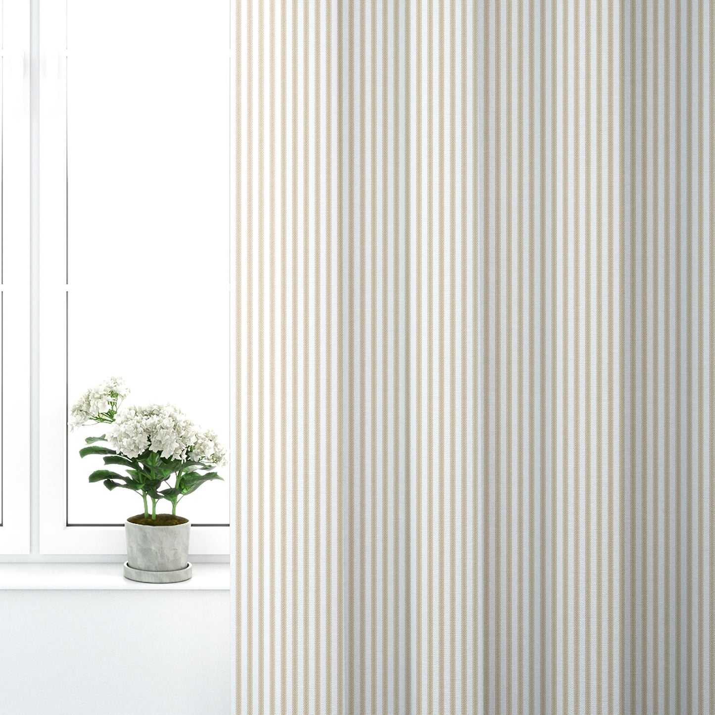 Pinch Pleated Curtain Panels Pair in Berlin Sand Beige Ticking Stripe