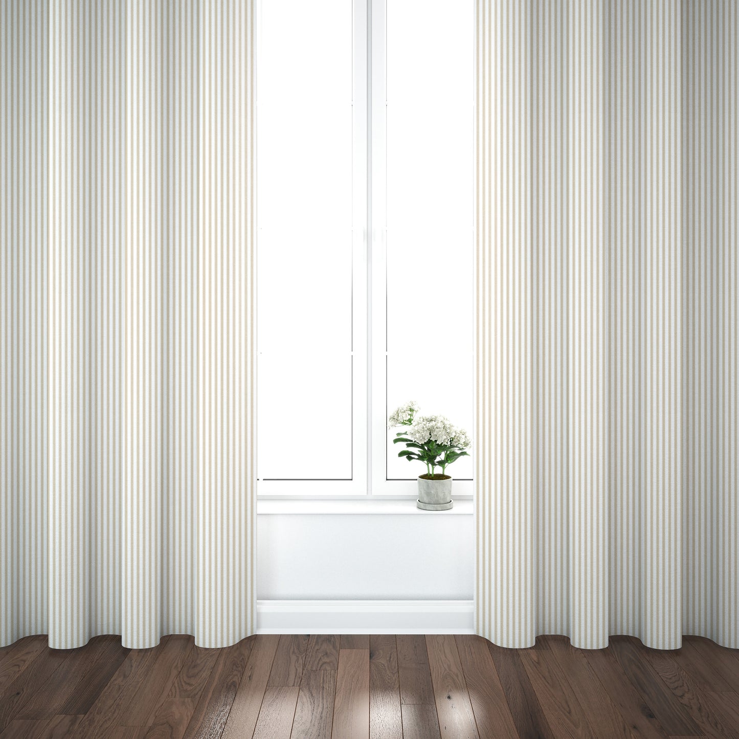 Pinch Pleated Curtain Panels Pair in Berlin Sand Beige Ticking Stripe