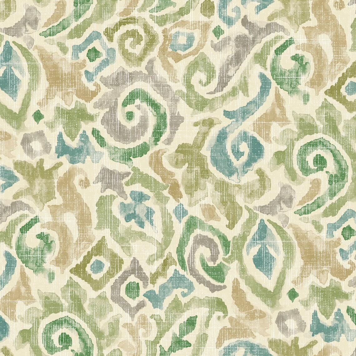 Back Tab Curtain Panels Pair in Jester Bay Green Paisley Watercolor
