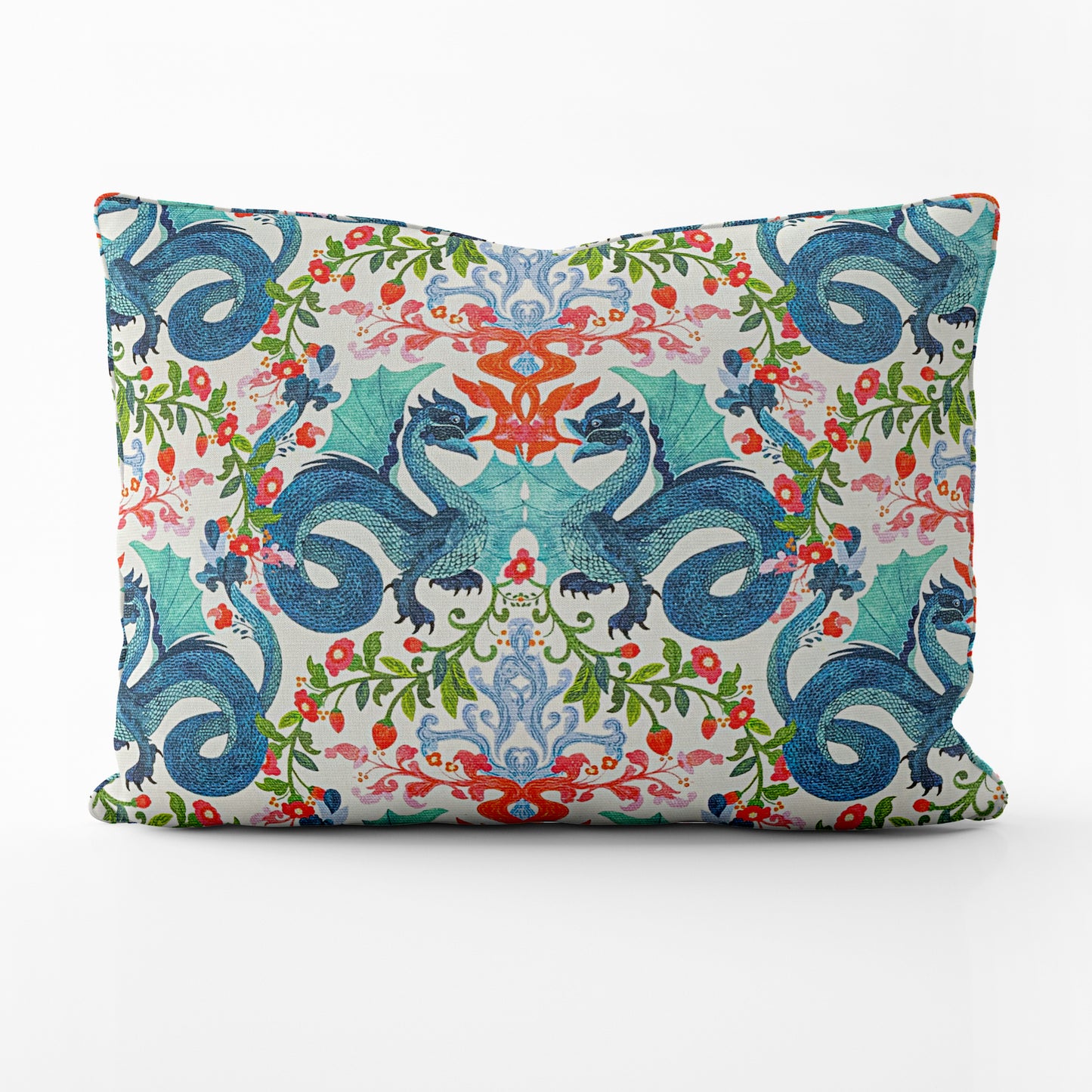 Decorative Pillows in Kismet Cloud Kissing Dragon Oriental Toile, Multicolor Chinoiserie
