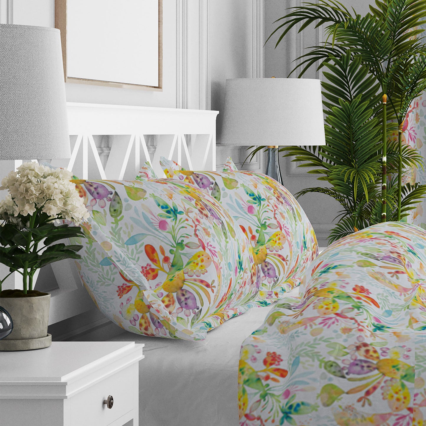 Pillow Sham in Kowtow Multi-Color Bright Abstract Watercolor- Blue, Green, Yellow, Pink