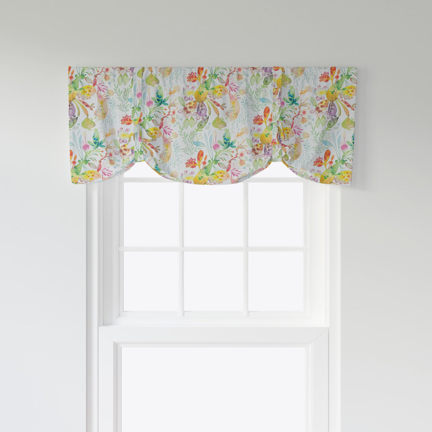 Tie-up Valance in Kowtow Multi-Color Bright Abstract Watercolor- Blue, Green, Yellow, Pink