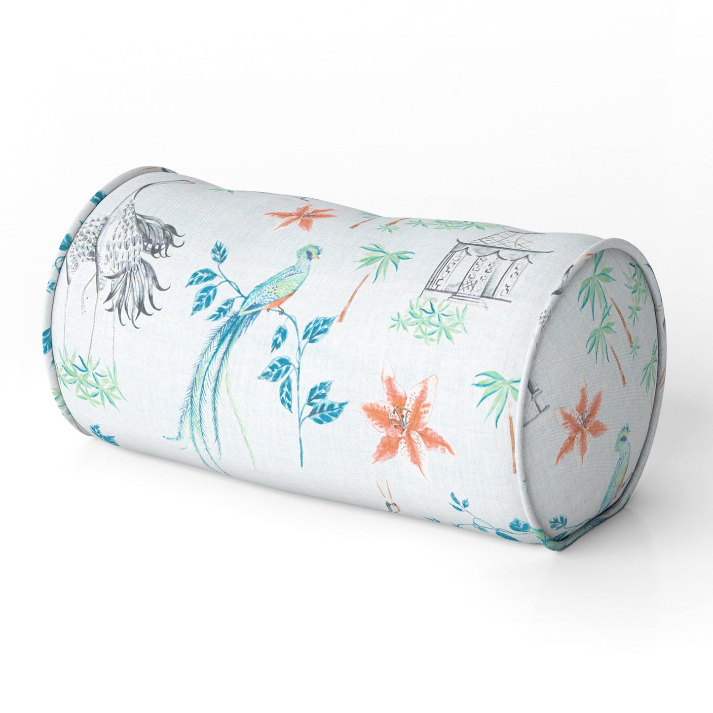 Decorative Pillows in Let It Crane Coral Oriental Toile, Multicolor Chinoiserie